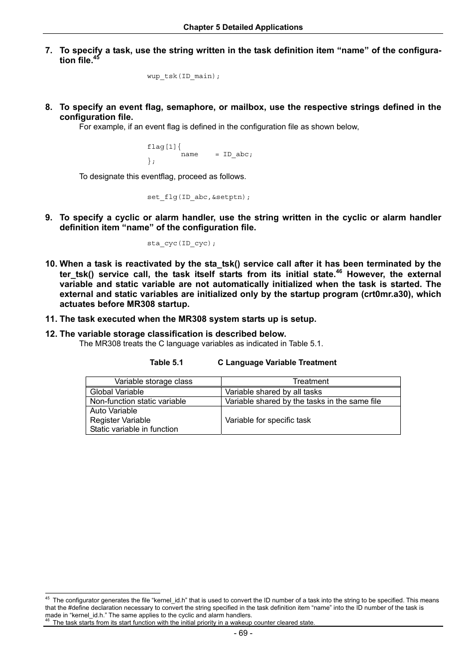 Table 5.1, C language variable treatment | Renesas 70 User Manual | Page 79 / 162