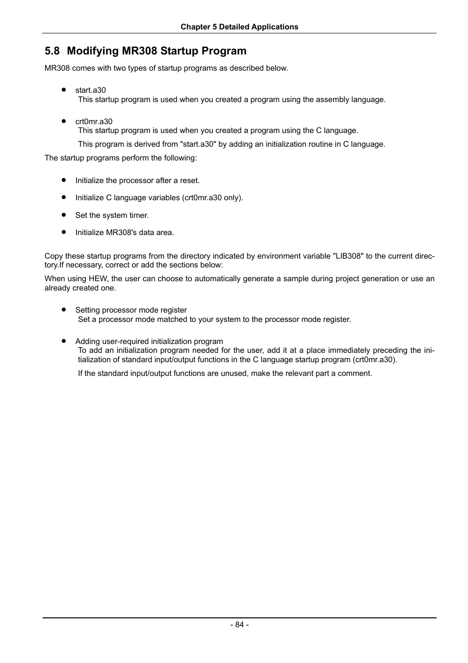 Modifying mr308 startup program, 8 modifying mr308 startup program | Renesas 70 User Manual | Page 94 / 162