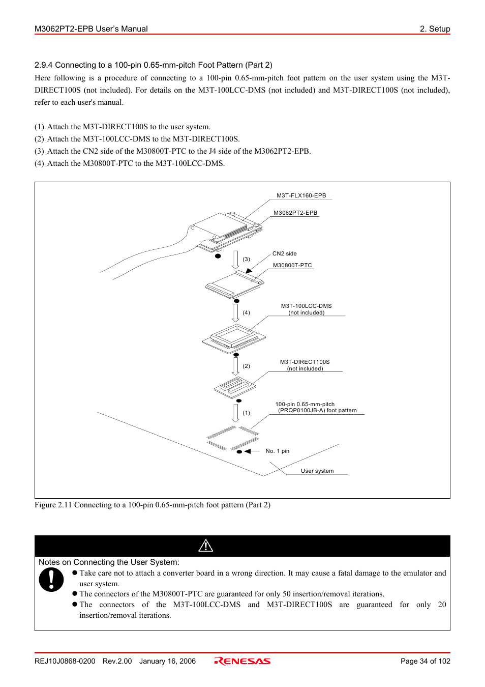 Caution | Renesas M3062PT2-EPB User Manual | Page 34 / 102