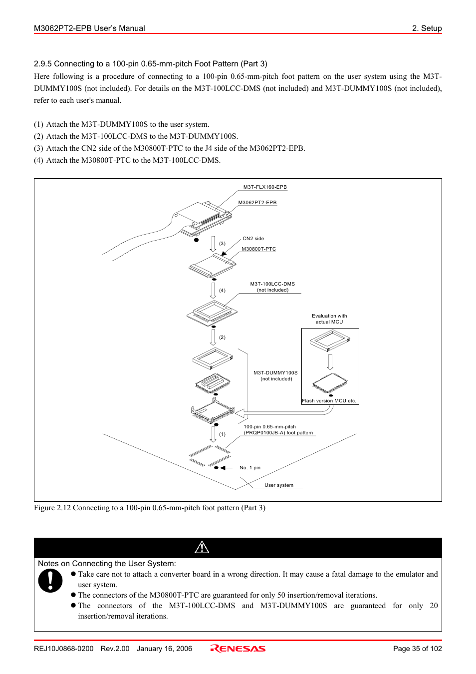 Caution | Renesas M3062PT2-EPB User Manual | Page 35 / 102