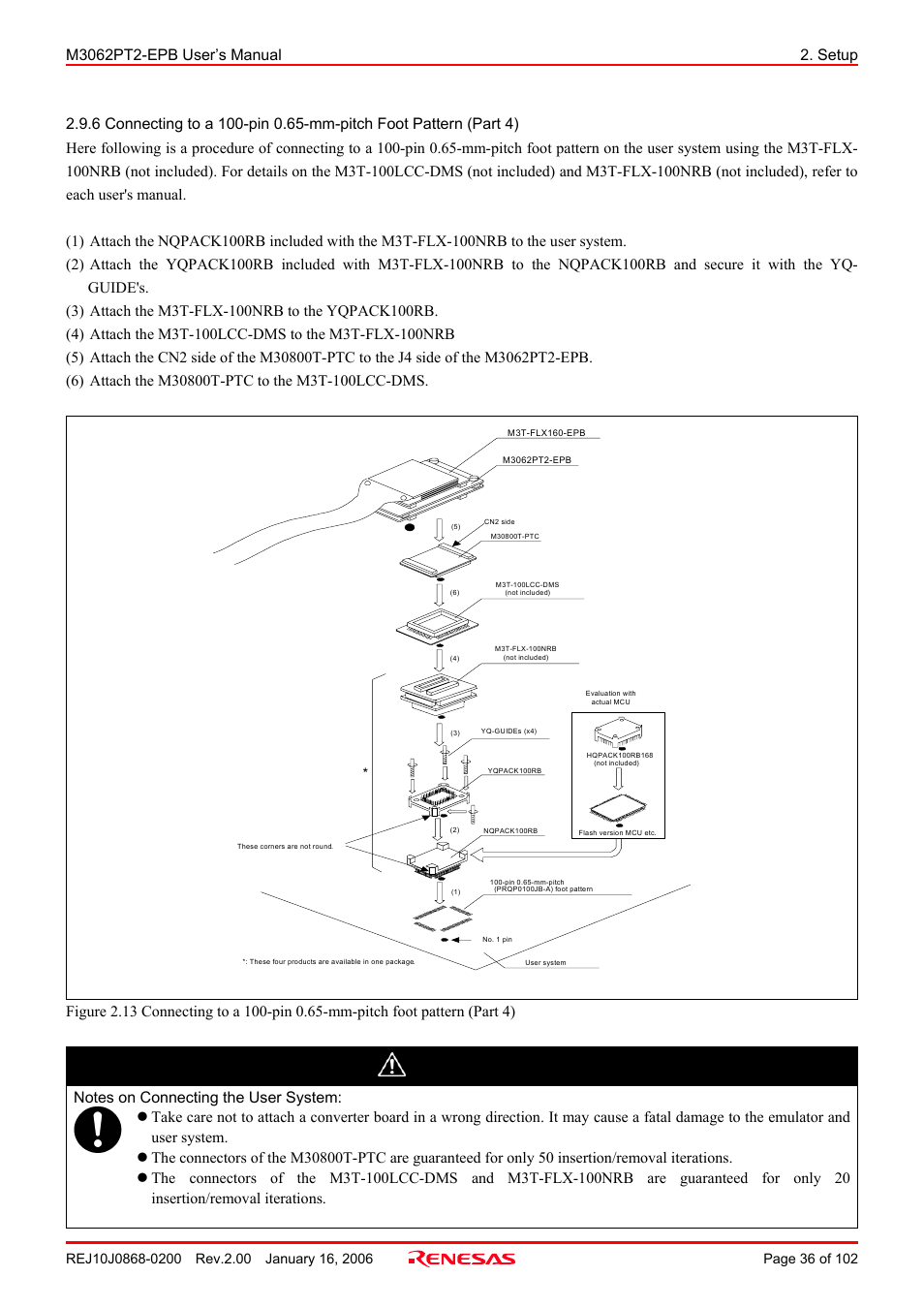 Caution | Renesas M3062PT2-EPB User Manual | Page 36 / 102