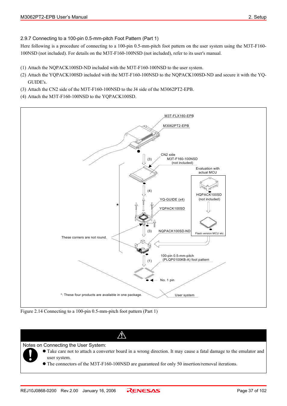 Caution | Renesas M3062PT2-EPB User Manual | Page 37 / 102