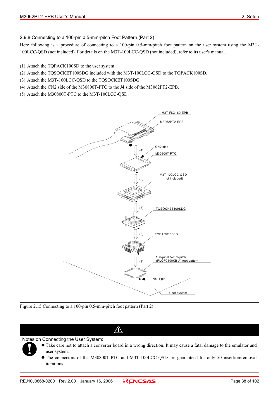 Caution | Renesas M3062PT2-EPB User Manual | Page 38 / 102