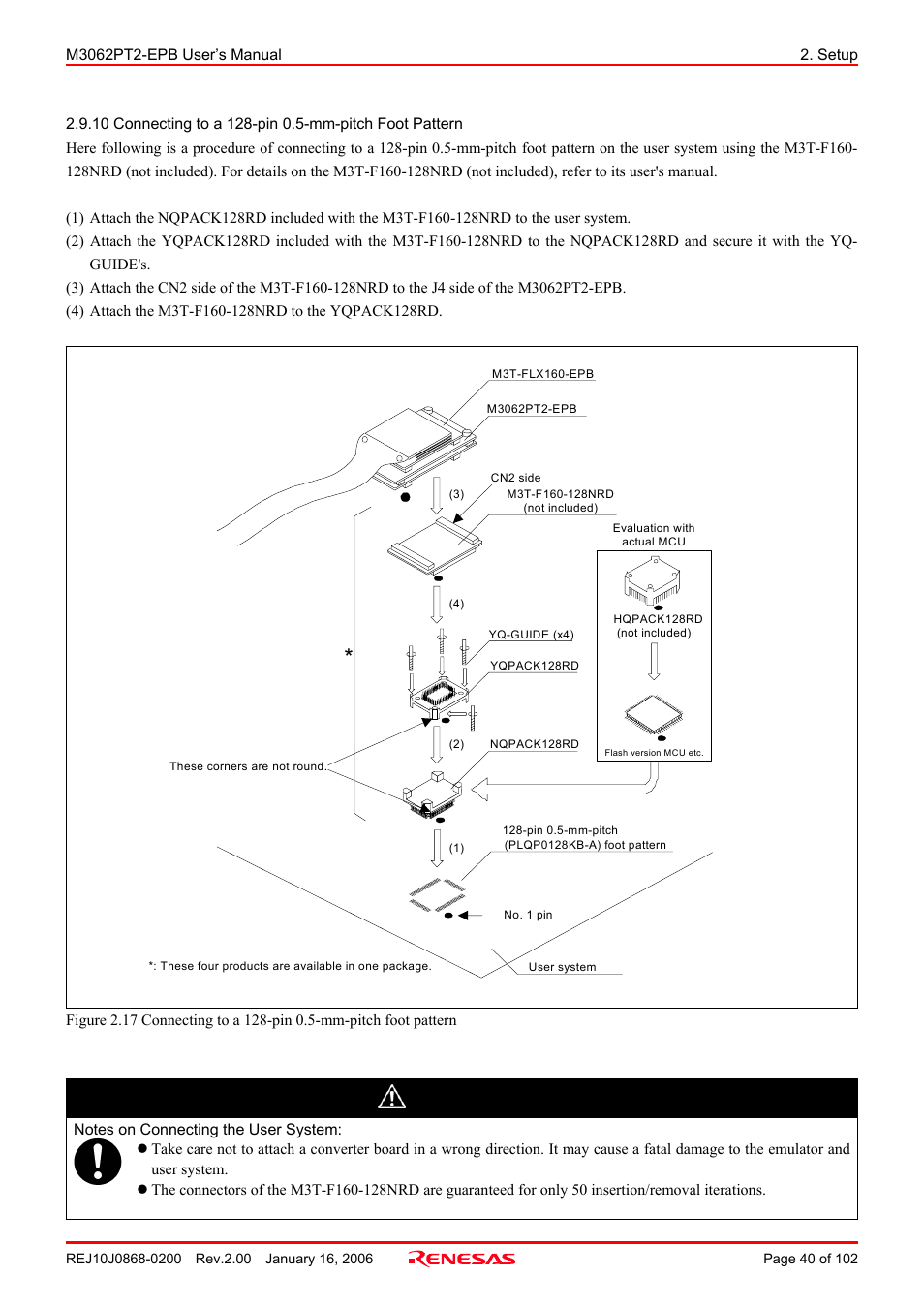 Caution | Renesas M3062PT2-EPB User Manual | Page 40 / 102