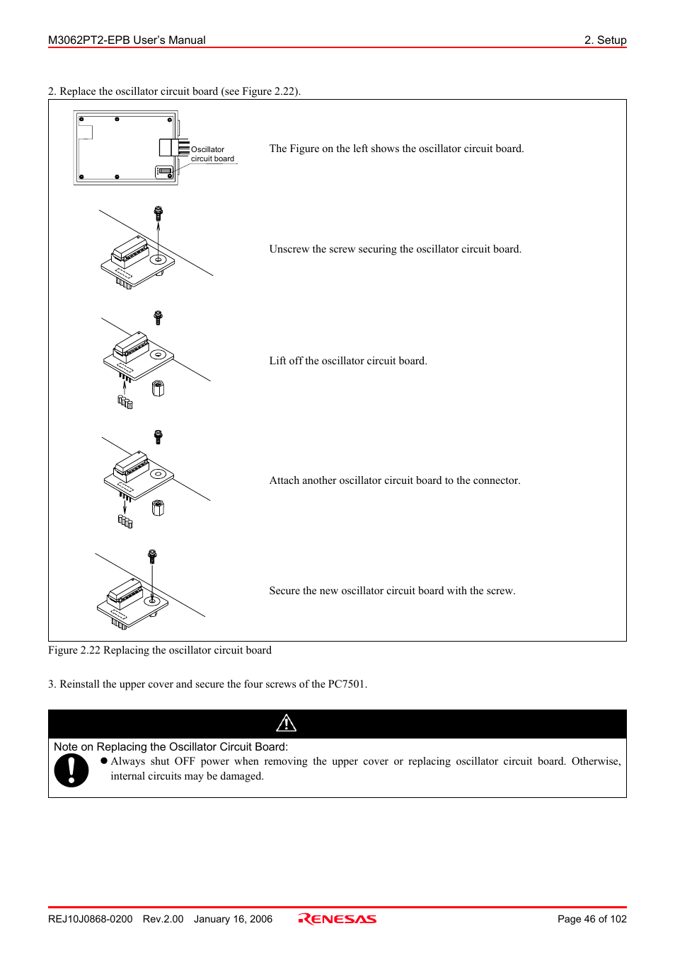 Caution | Renesas M3062PT2-EPB User Manual | Page 46 / 102