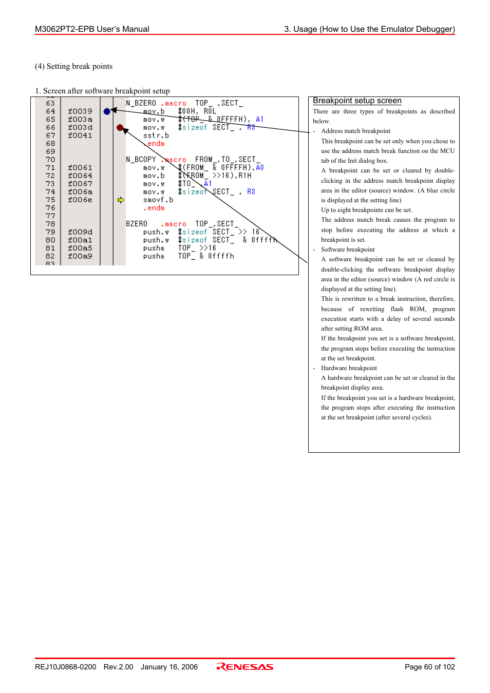 Renesas M3062PT2-EPB User Manual | Page 60 / 102