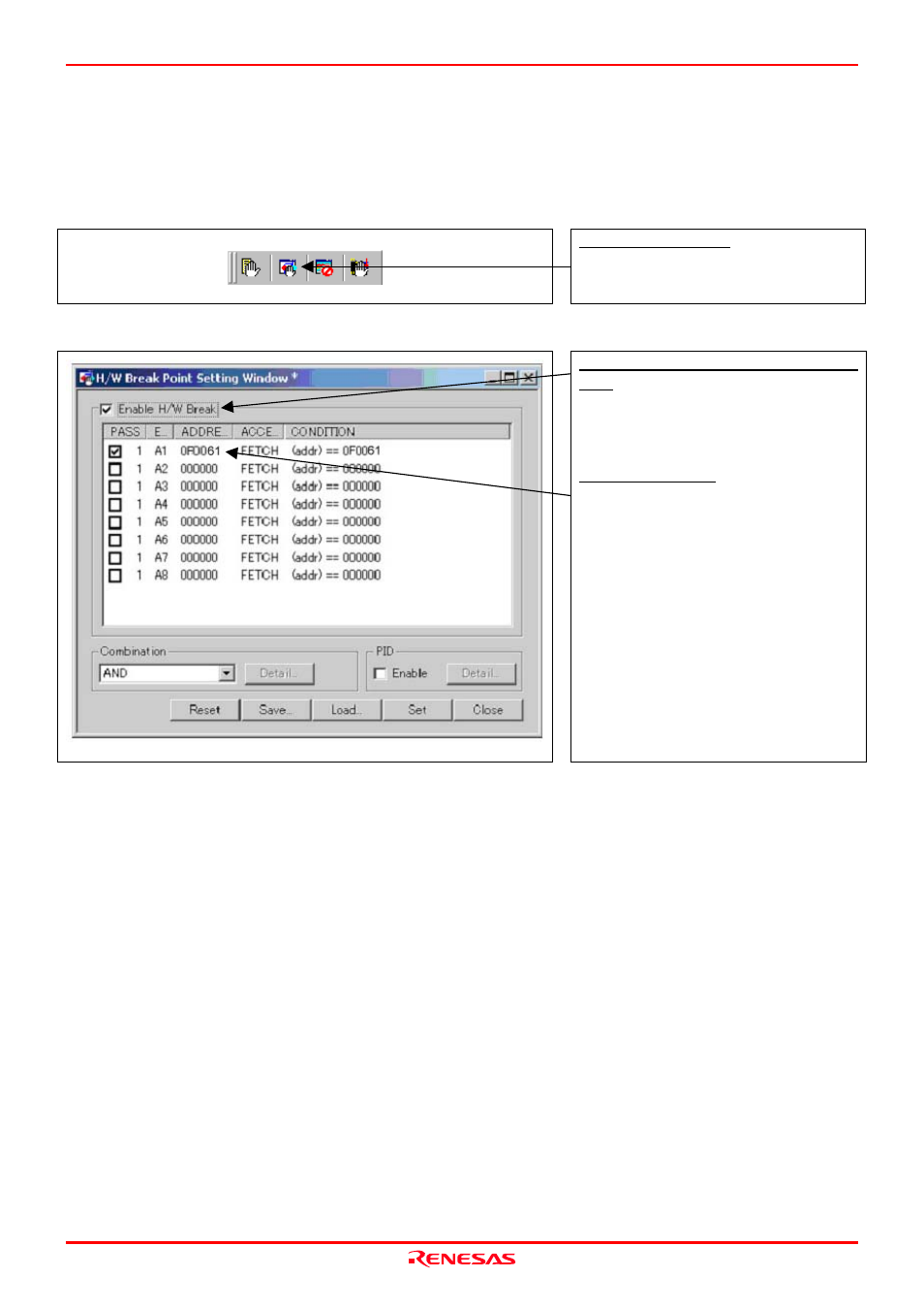 3 hardware breakpoint setting window | Renesas M3062PT2-EPB User Manual | Page 62 / 102