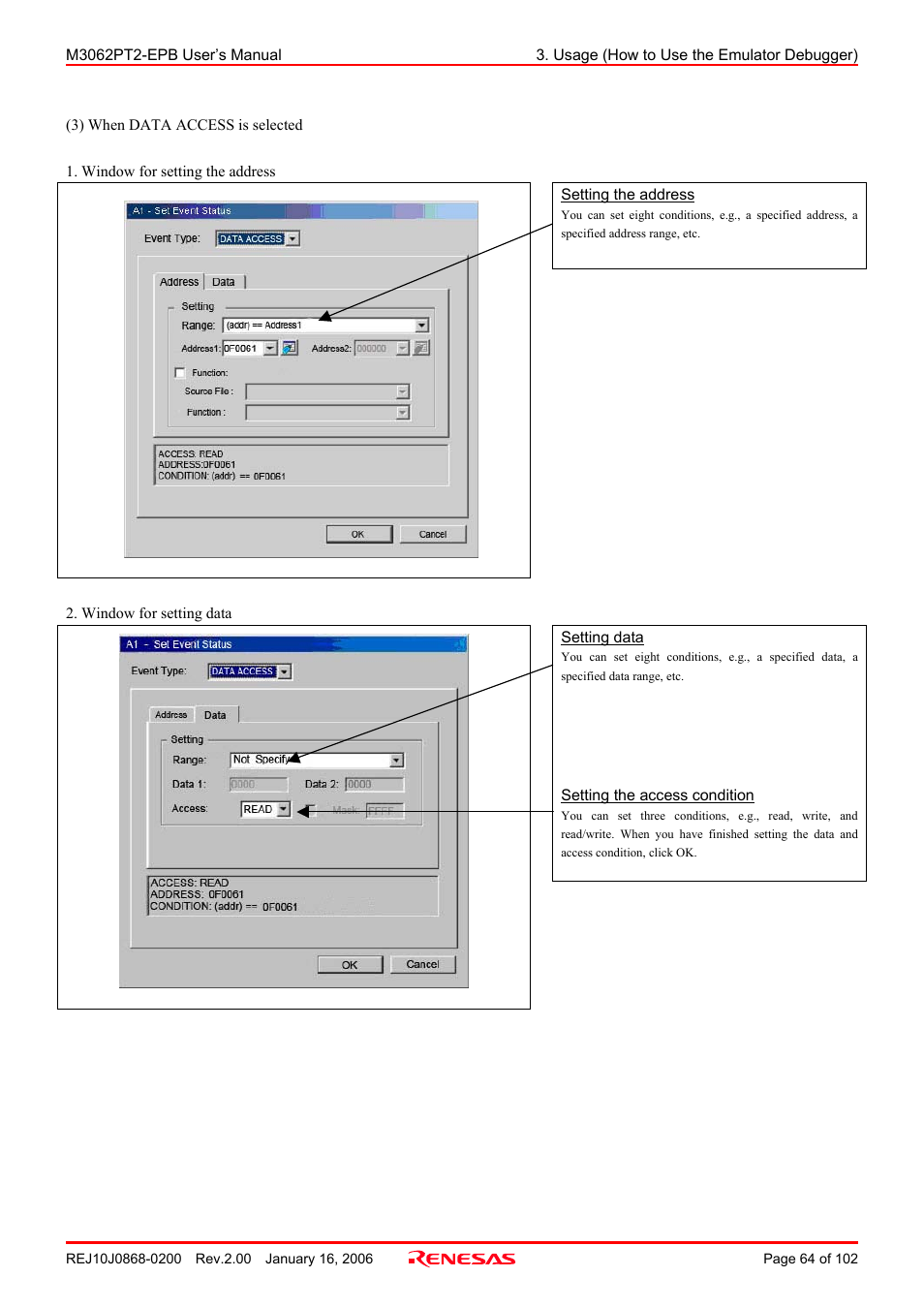 Renesas M3062PT2-EPB User Manual | Page 64 / 102