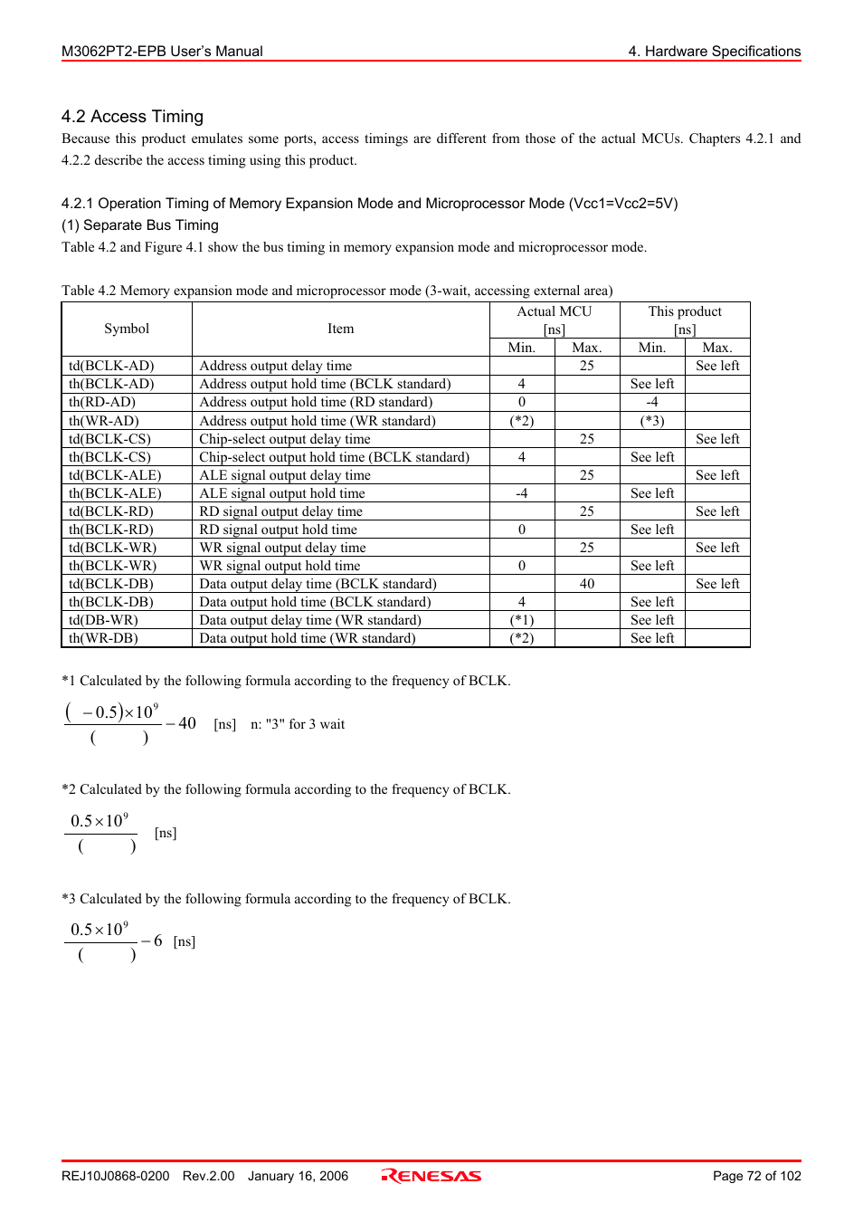 2 access timing | Renesas M3062PT2-EPB User Manual | Page 72 / 102