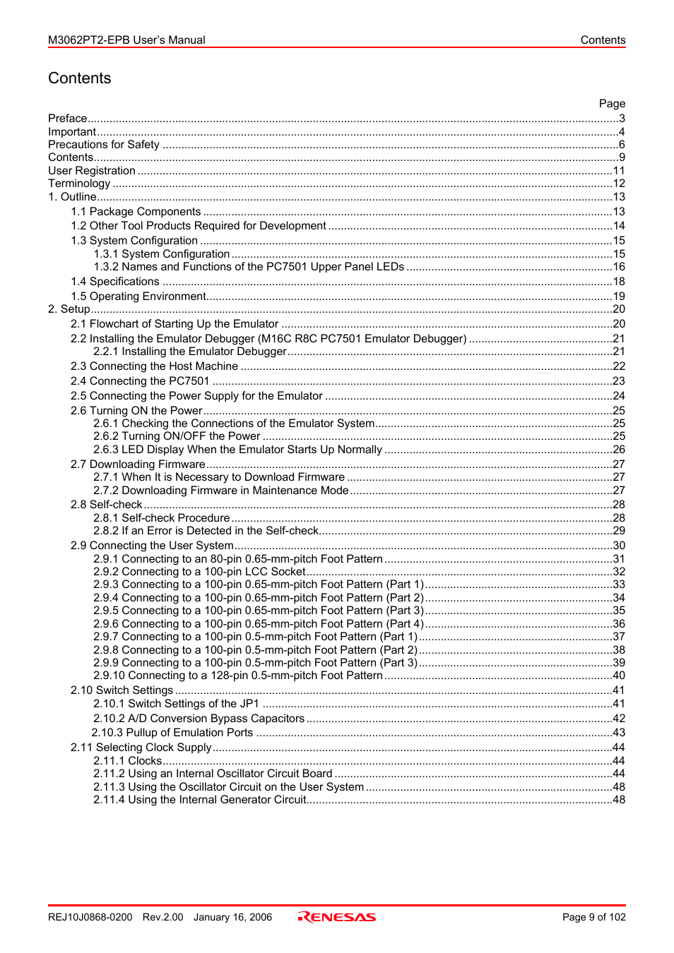 Renesas M3062PT2-EPB User Manual | Page 9 / 102