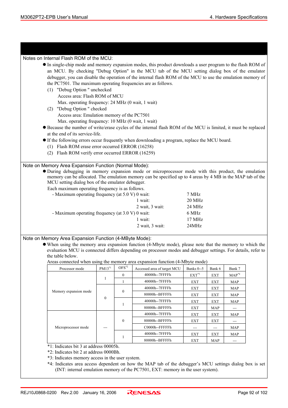 Important | Renesas M3062PT2-EPB User Manual | Page 92 / 102