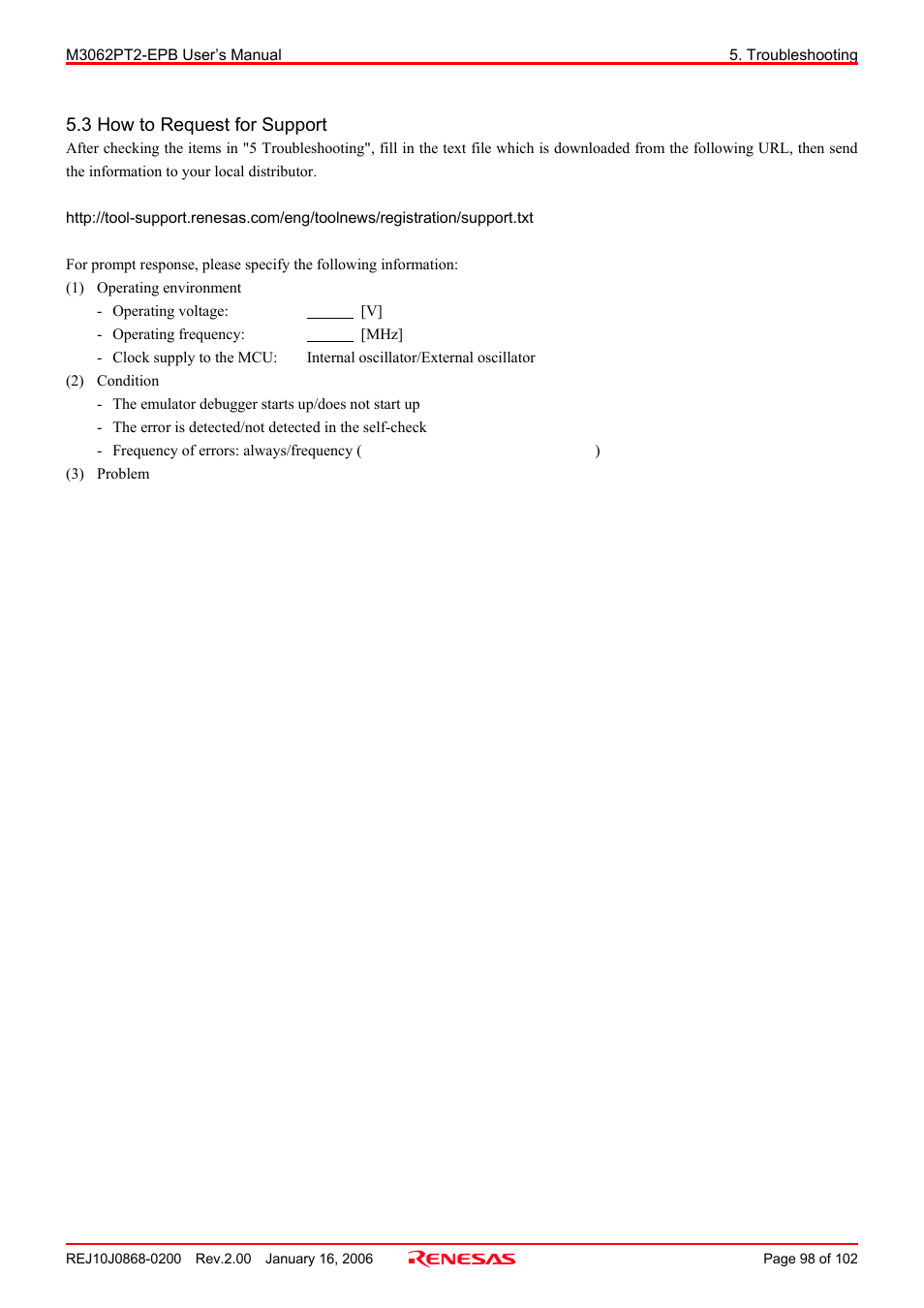 3 how to request for support | Renesas M3062PT2-EPB User Manual | Page 98 / 102
