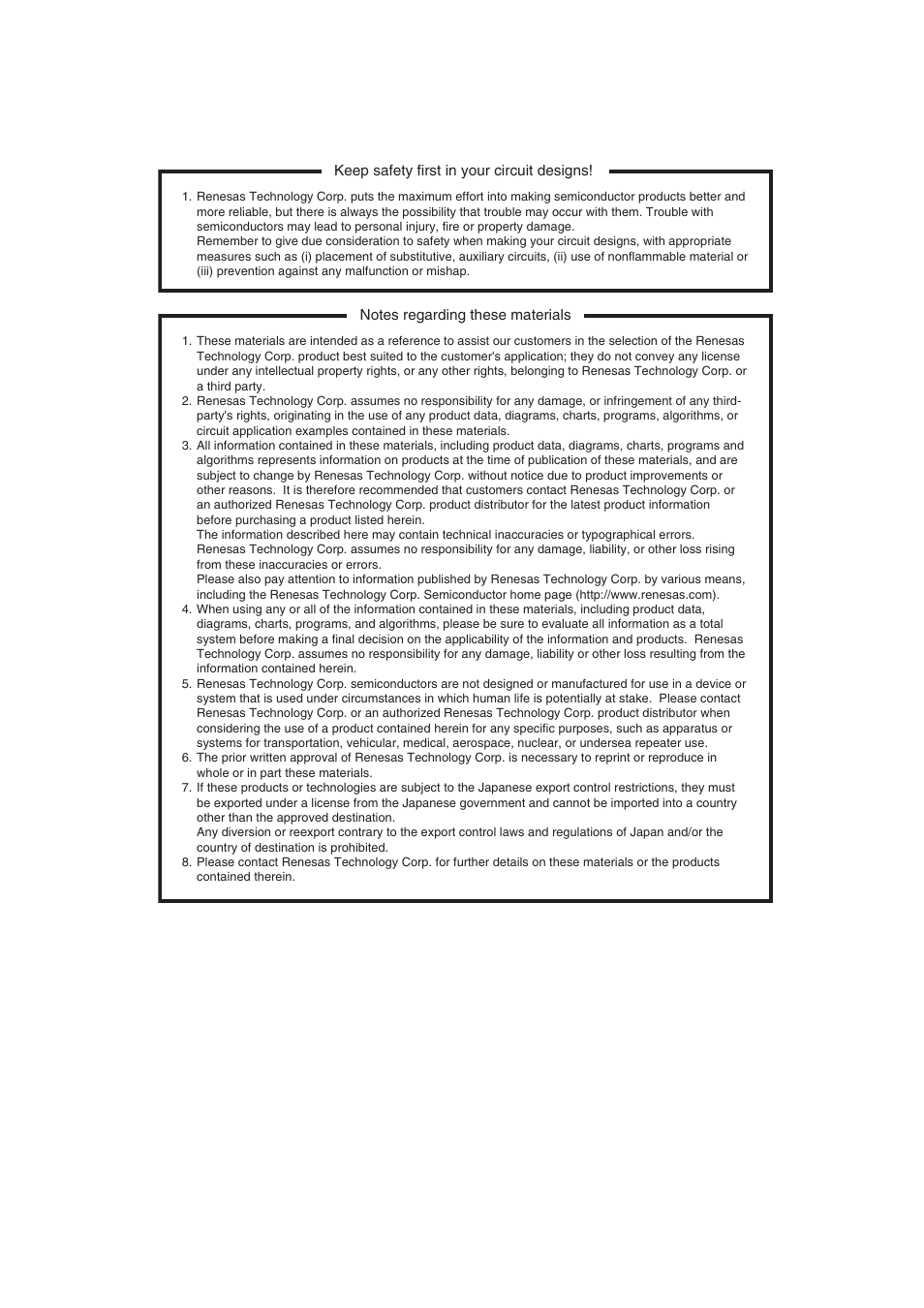 Keep safety first in your circuit designs, Notes regarding these materials | Renesas FP-144L User Manual | Page 5 / 40