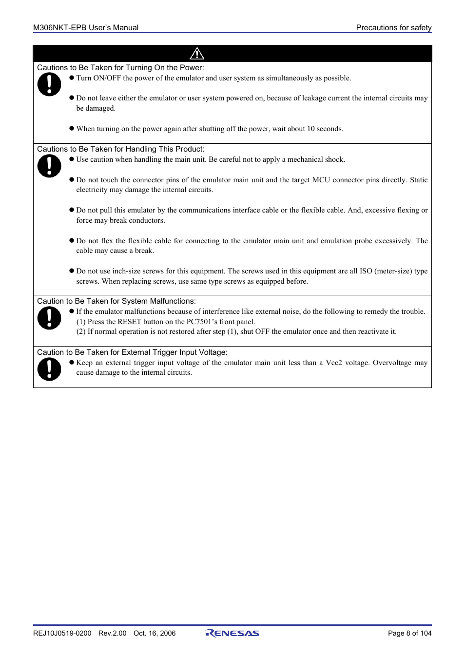 Caution | Renesas M16C/6NM User Manual | Page 10 / 106