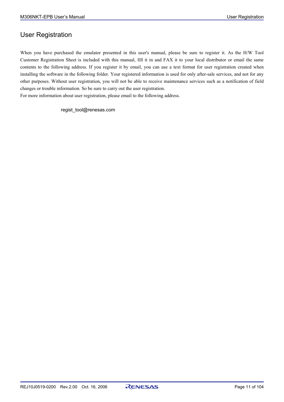 User registration | Renesas M16C/6NM User Manual | Page 13 / 106