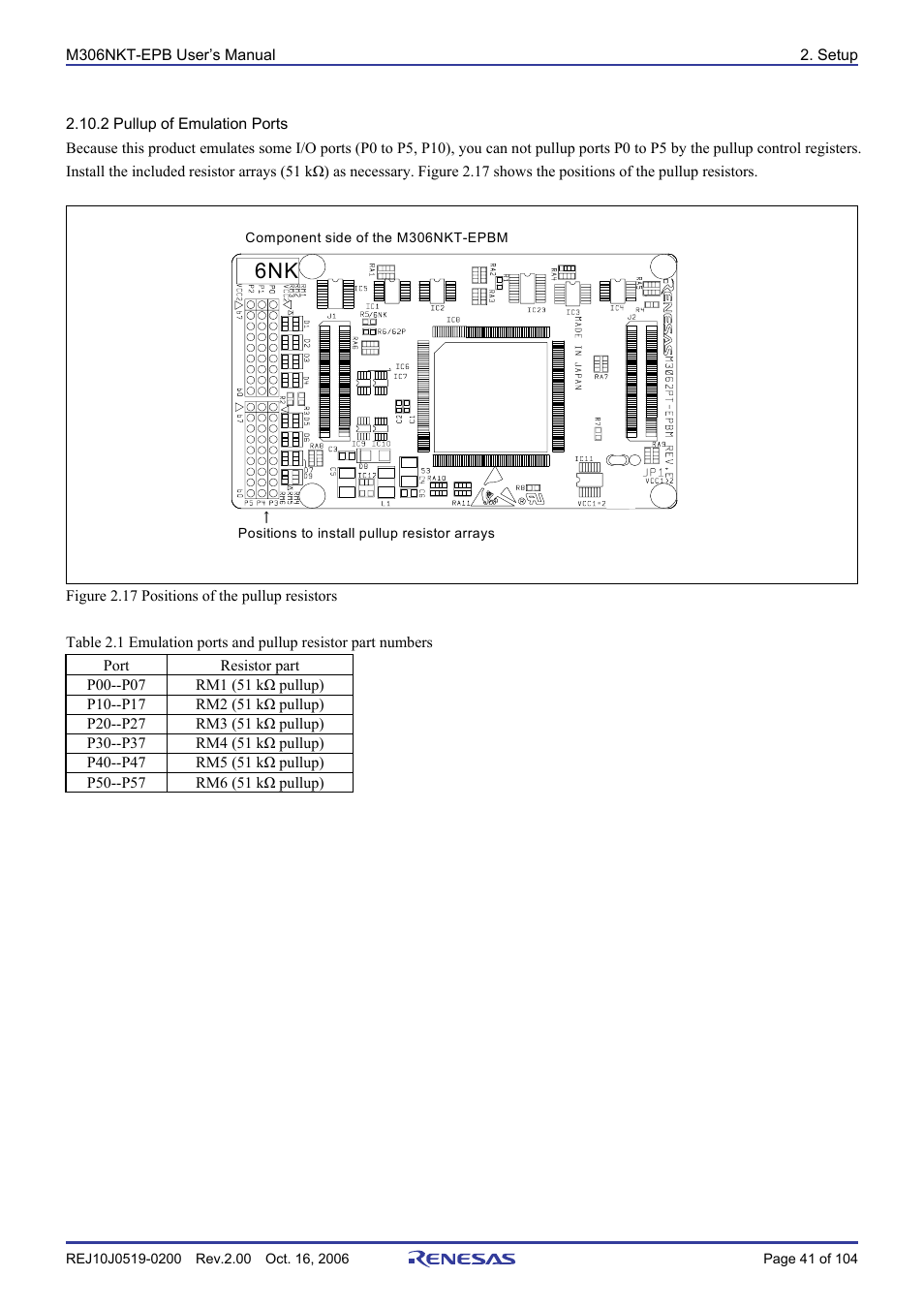 2 pullup of emulation ports | Renesas M16C/6NM User Manual | Page 43 / 106