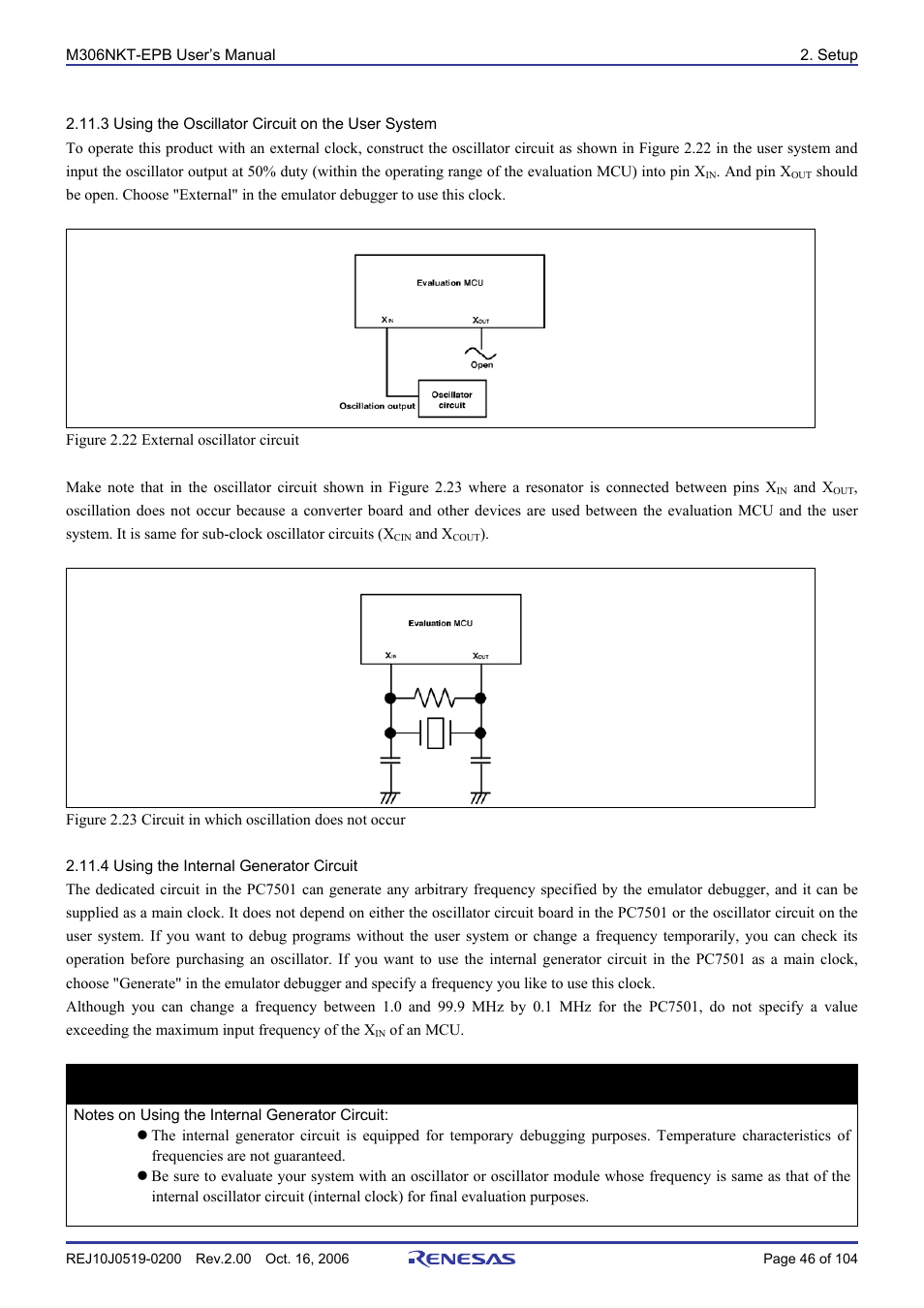 3 using the oscillator circuit on the user system, 4 using the internal generator circuit, Important | Renesas M16C/6NM User Manual | Page 48 / 106