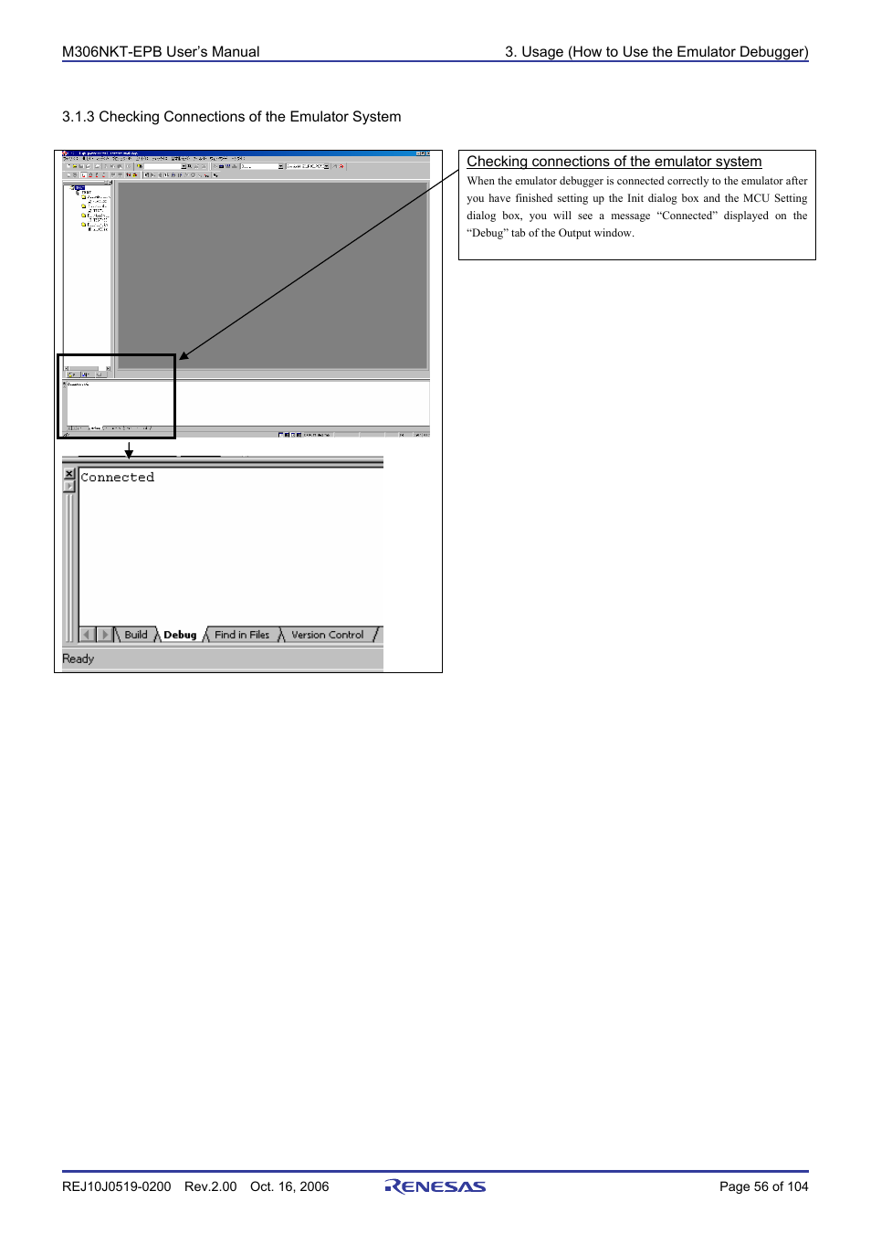 3 checking connections of the emulator system | Renesas M16C/6NM User Manual | Page 58 / 106