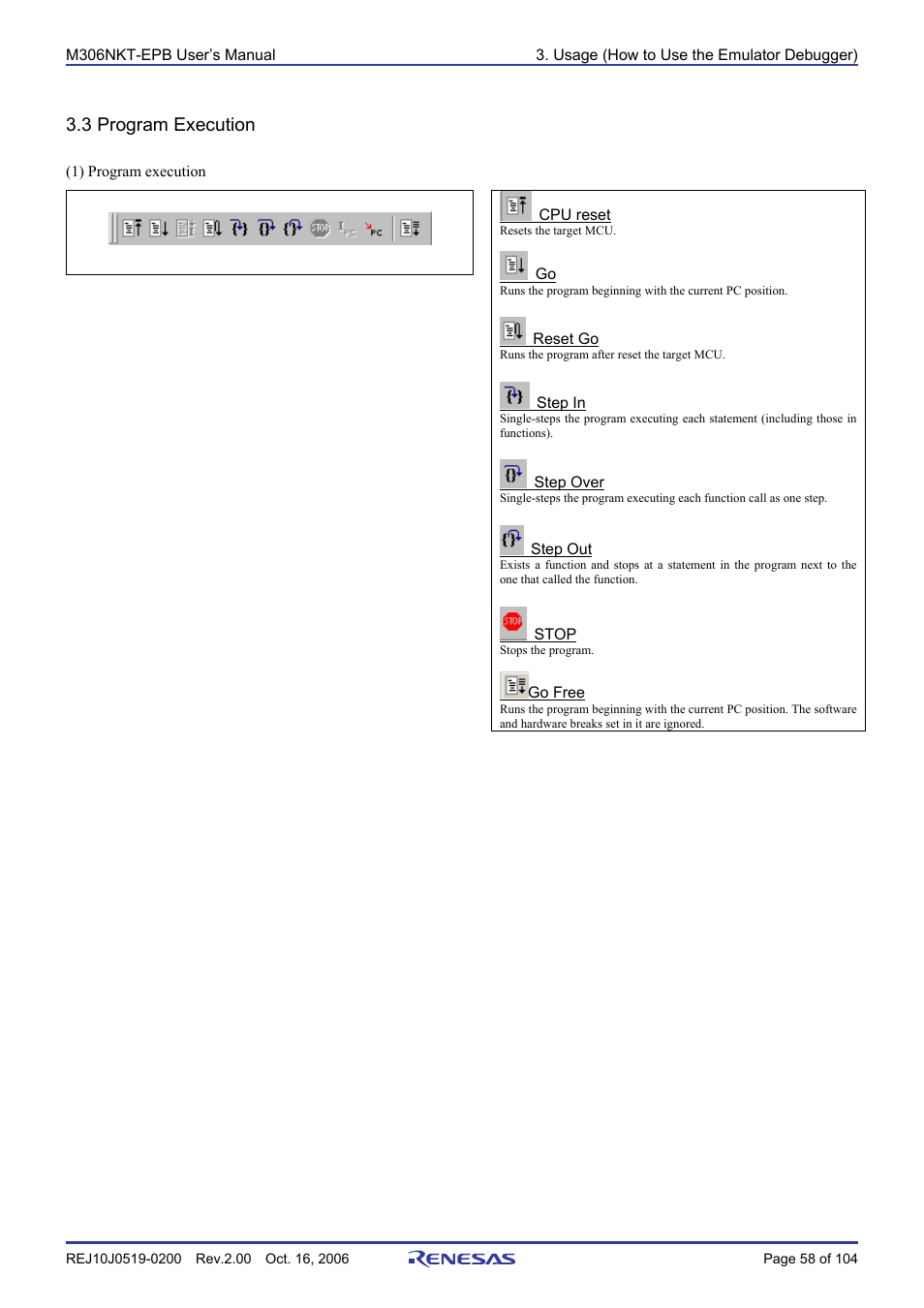3 program execution | Renesas M16C/6NM User Manual | Page 60 / 106