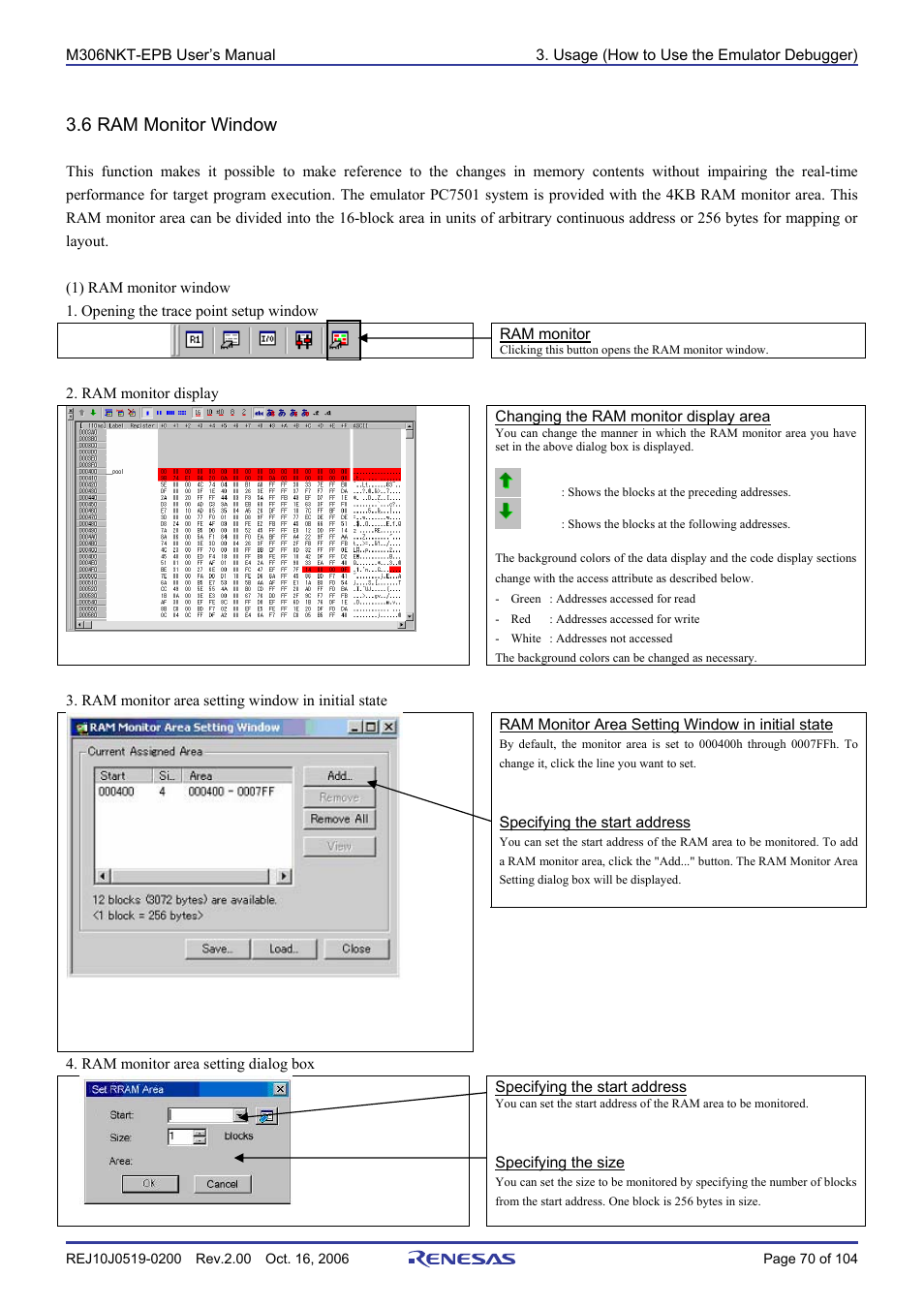 6 ram monitor window | Renesas M16C/6NM User Manual | Page 72 / 106