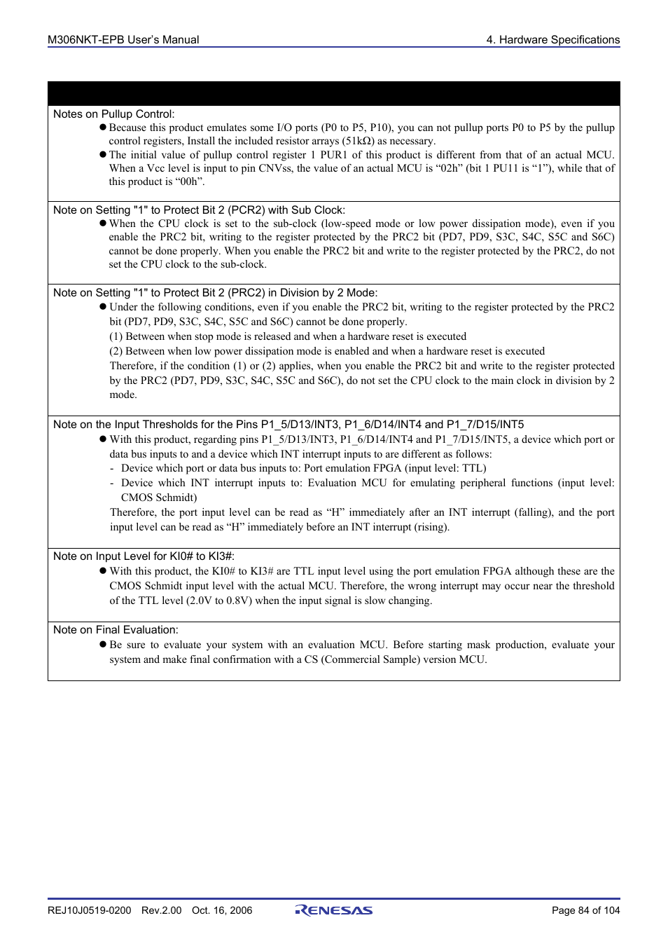 Important | Renesas M16C/6NM User Manual | Page 86 / 106