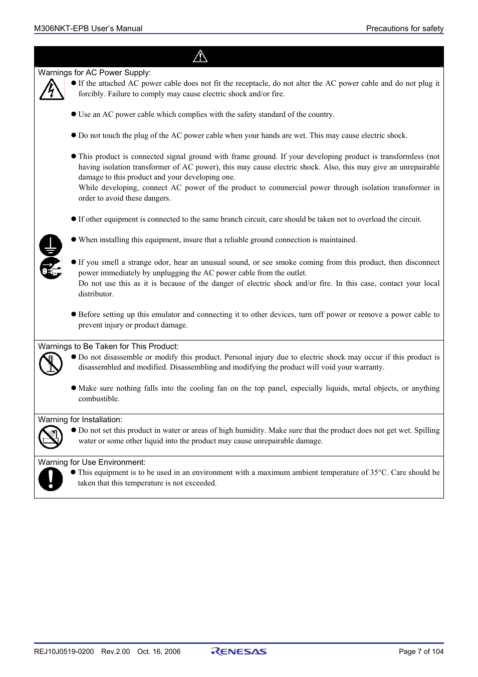 Warning | Renesas M16C/6NM User Manual | Page 9 / 106