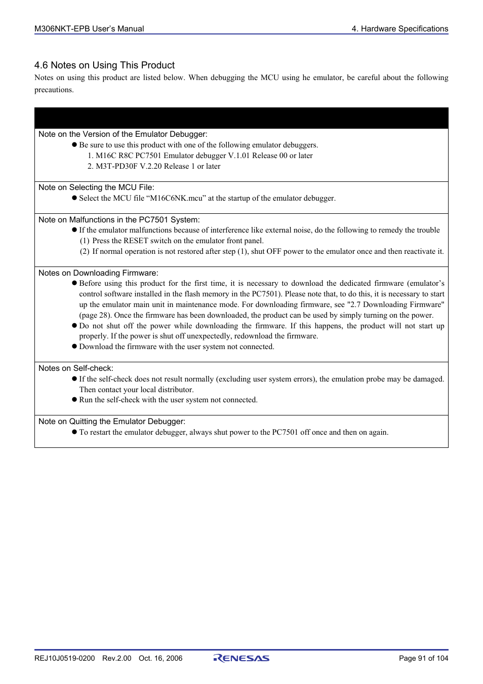 6 notes on using this product, Important | Renesas M16C/6NM User Manual | Page 93 / 106