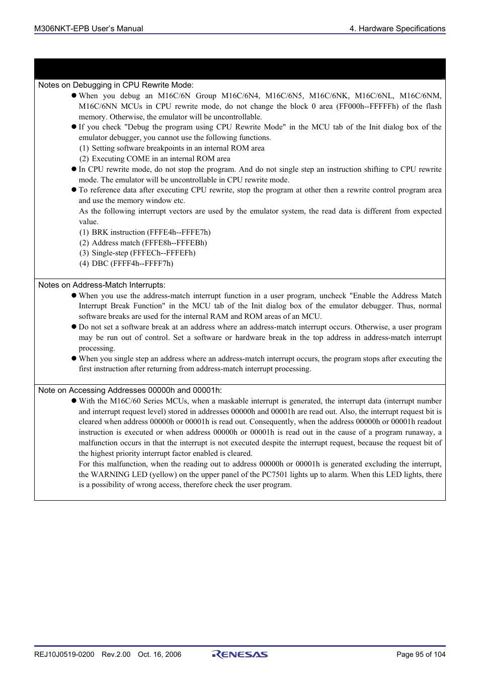 Important | Renesas M16C/6NM User Manual | Page 97 / 106