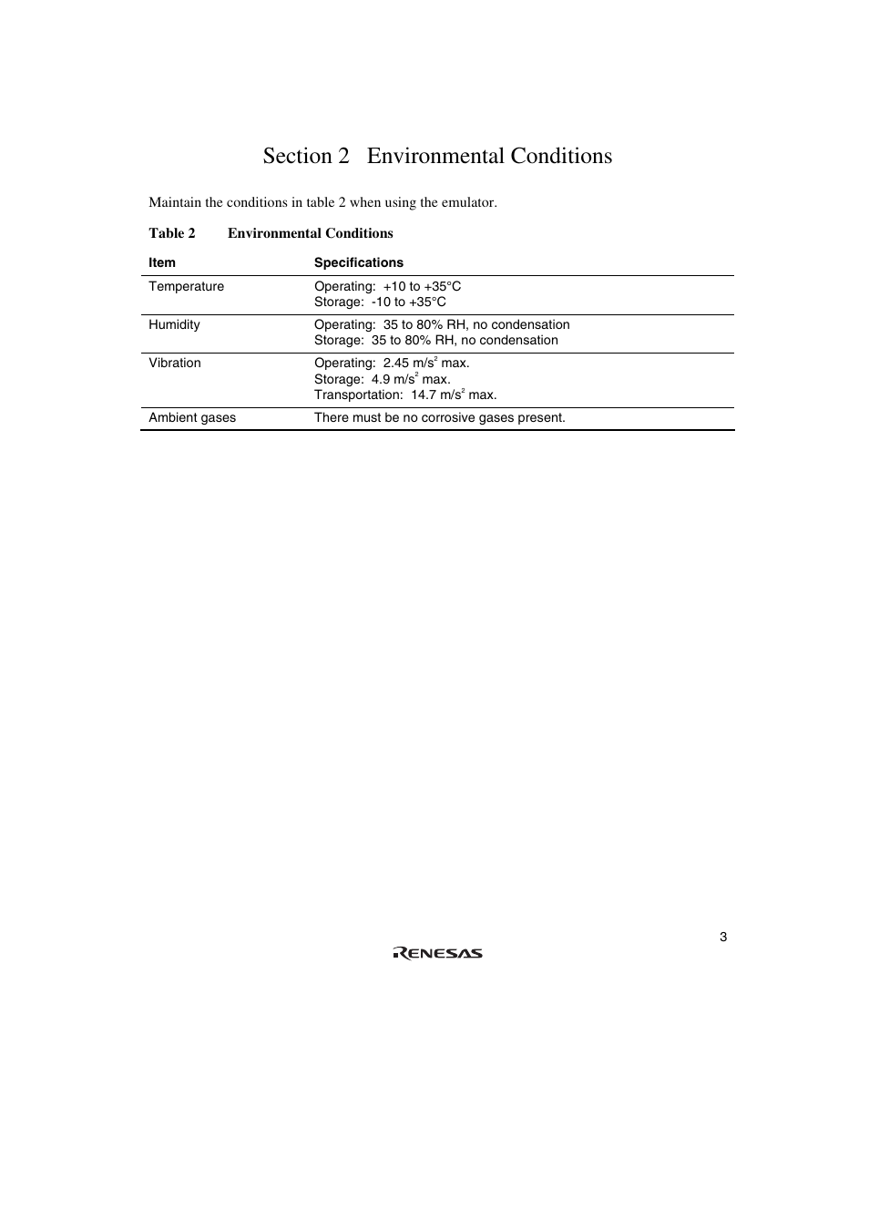 Section 2 environmental conditions | Renesas SH7085 User Manual | Page 23 / 50