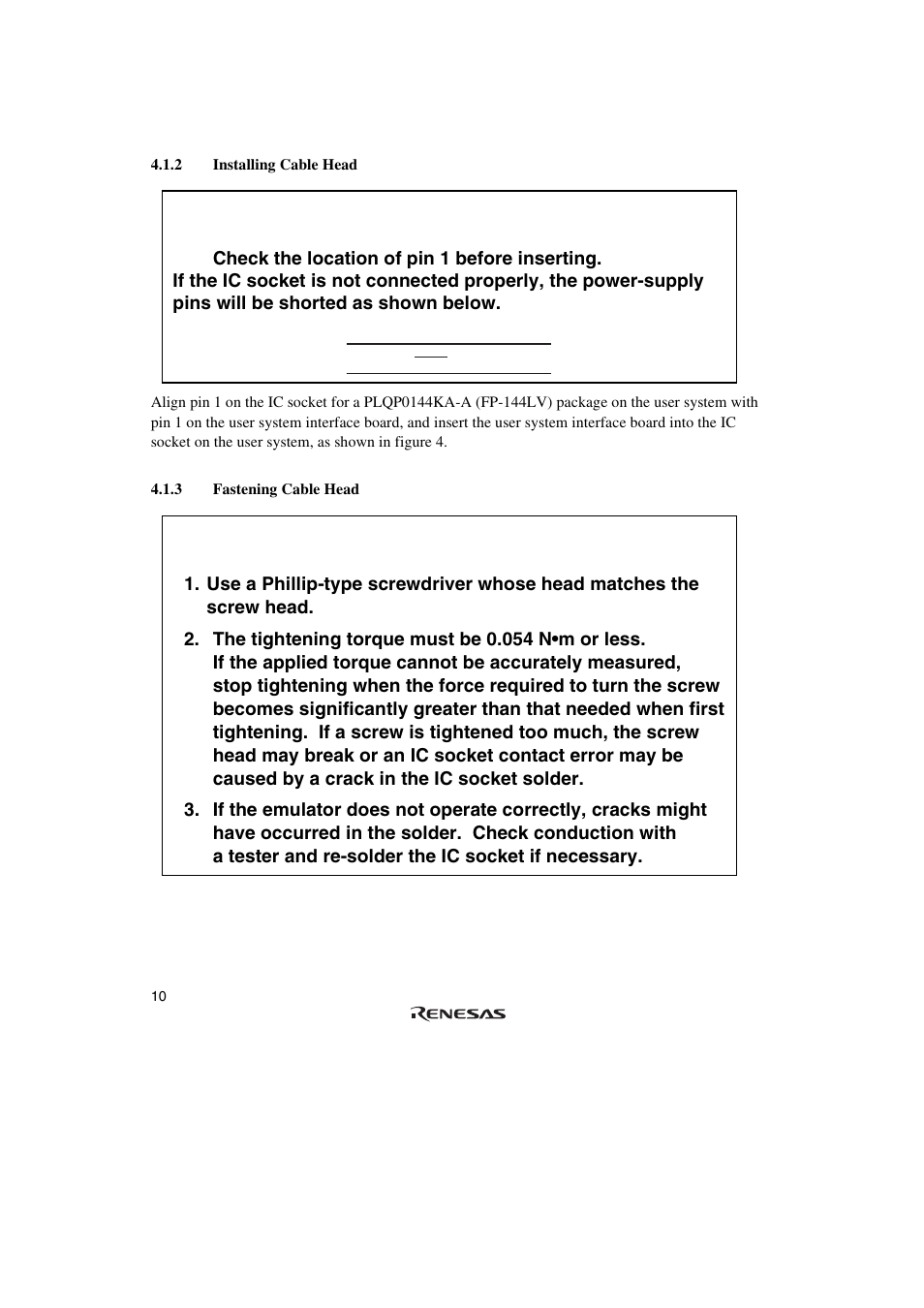 2 installing cable head, 3 fastening cable head, Caution | Renesas SH7085 User Manual | Page 30 / 50