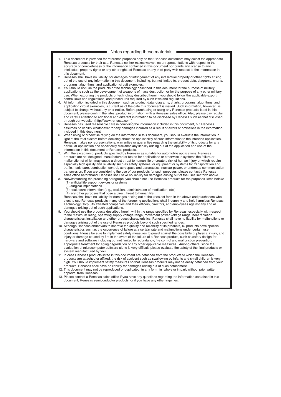 Notes regarding these materials | Renesas SH7085 User Manual | Page 5 / 50