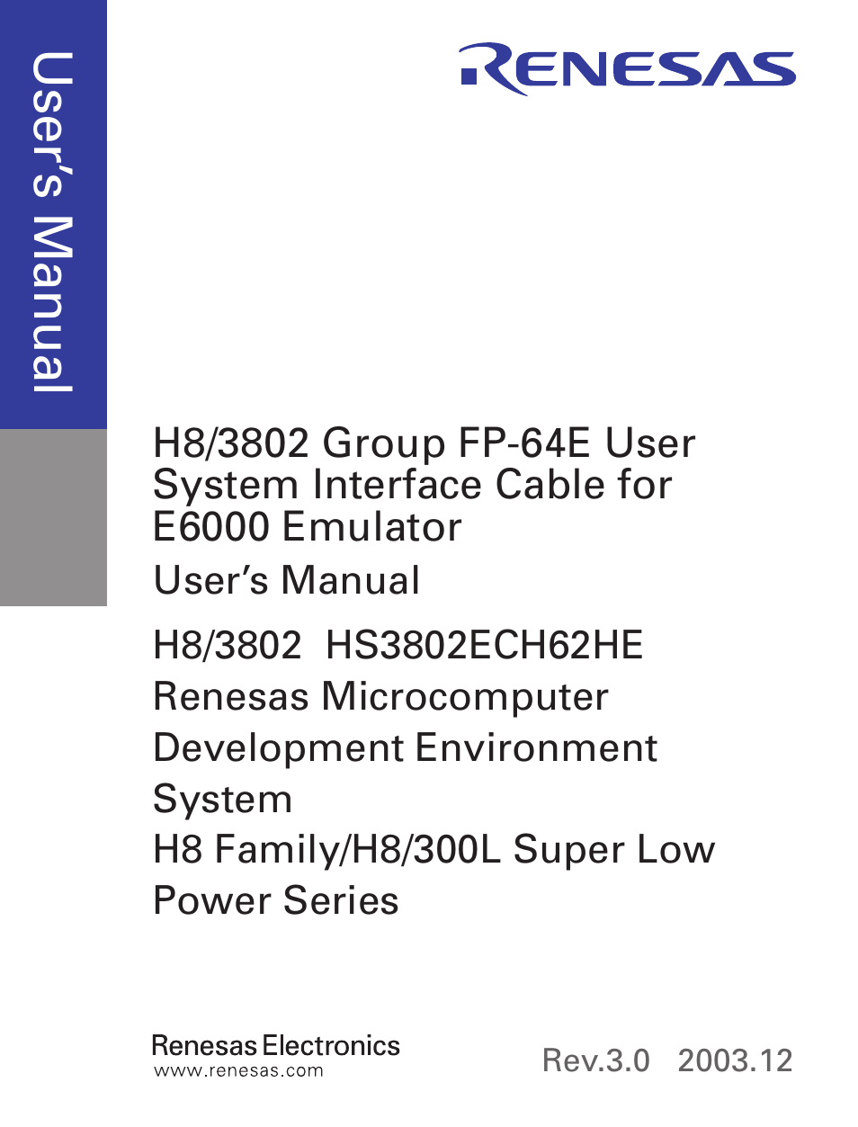 Cover, Use r’s m an ua l | Renesas HS3802ECH62HE User Manual | Page 3 / 29
