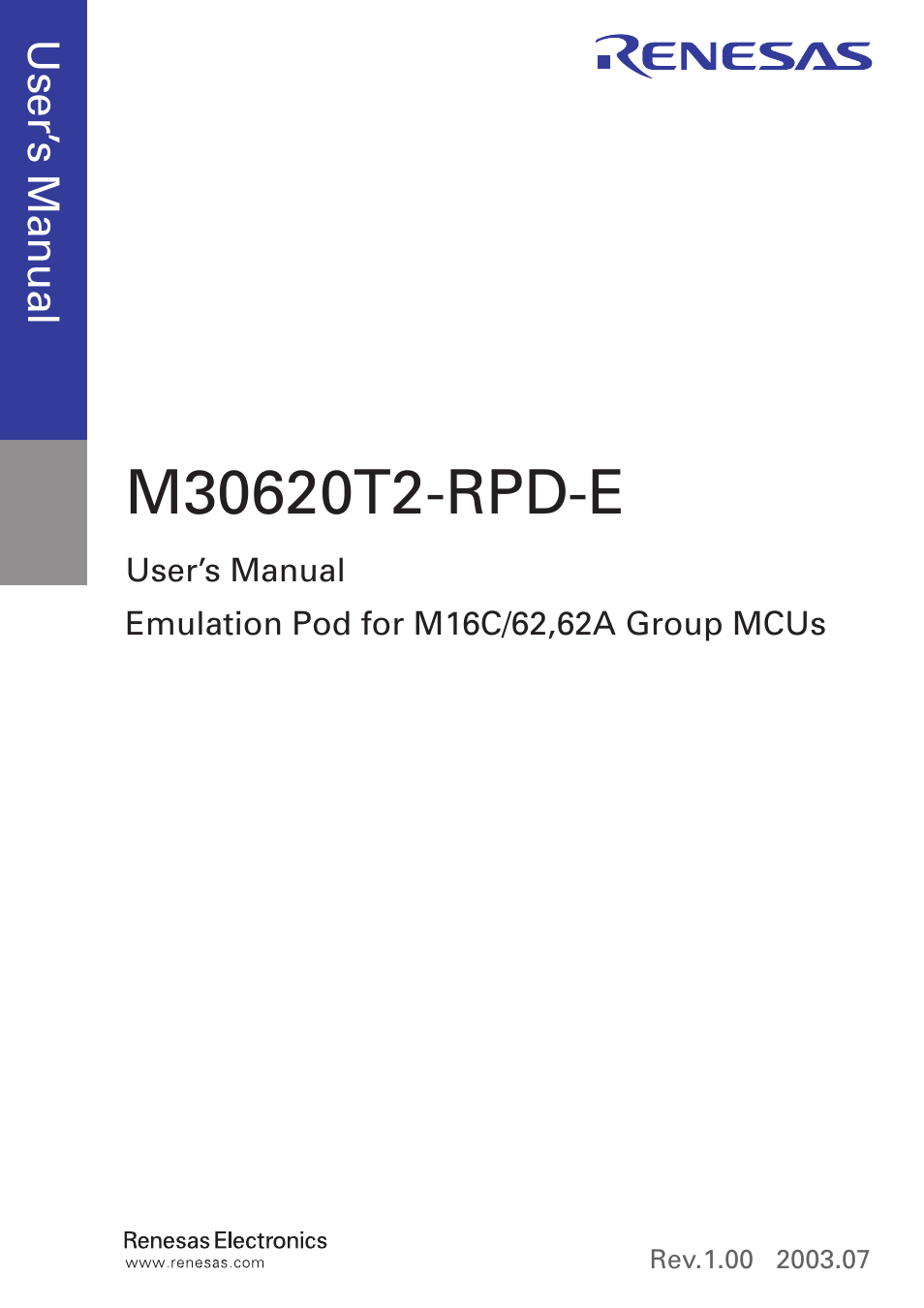Renesas Emulation Pod M30620T2-RPD-E User Manual | Page 3 / 80