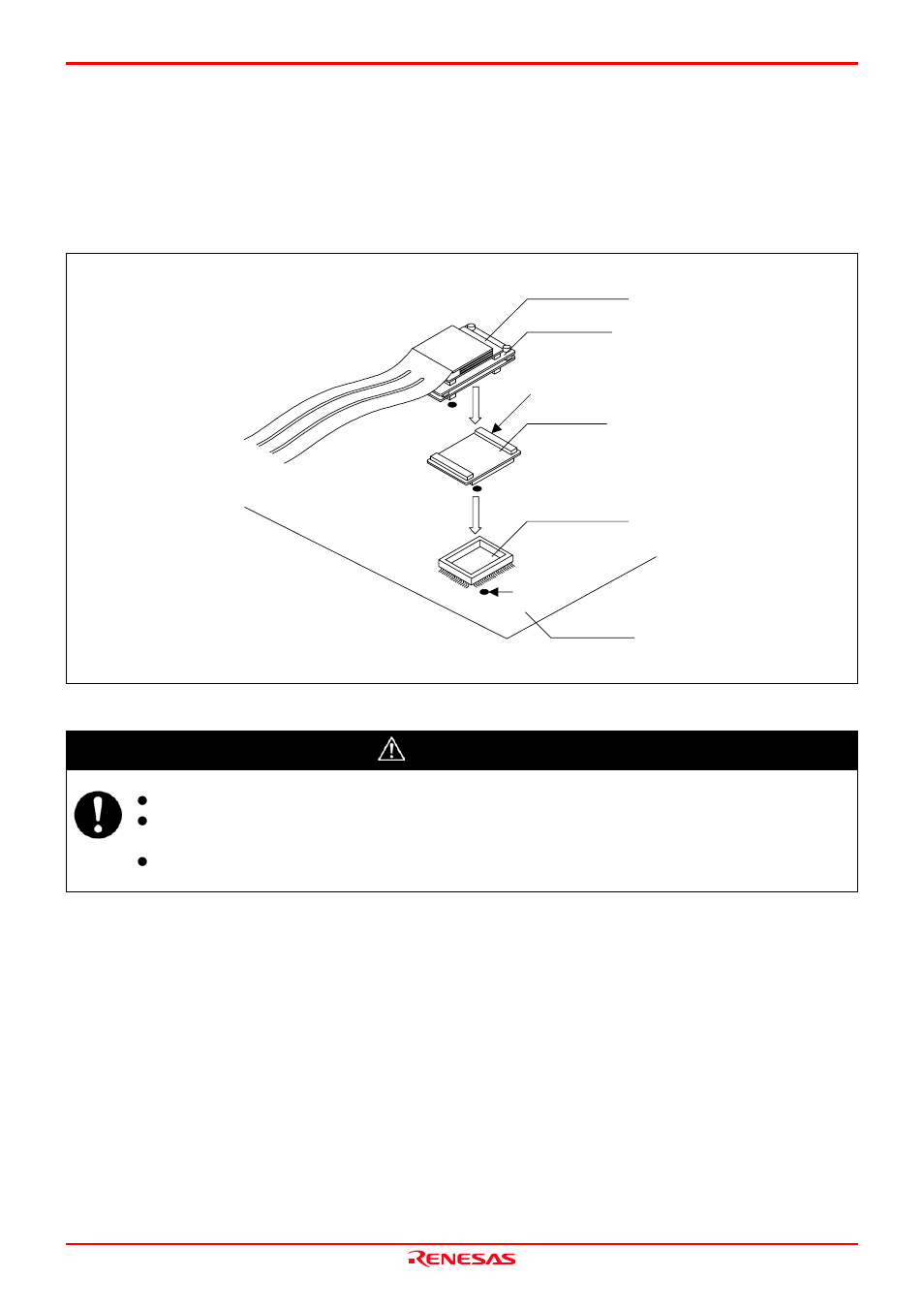 1 connecting to a 100-pin lcc socket, Caution | Renesas Emulation Probe M30850T2-EPB User Manual | Page 30 / 98