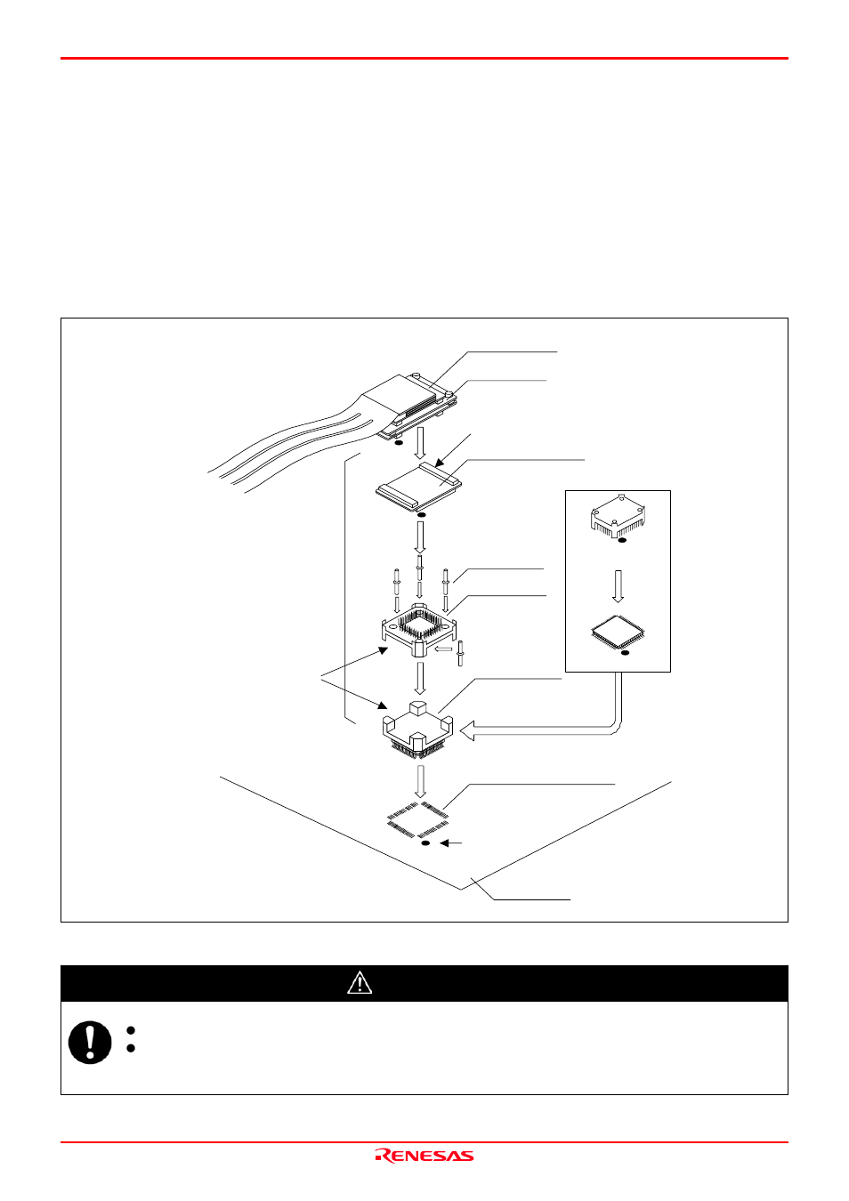 5 connecting to a 100-pin 0.5mm pitch foot pattern, Caution | Renesas Emulation Probe M30850T2-EPB User Manual | Page 34 / 98