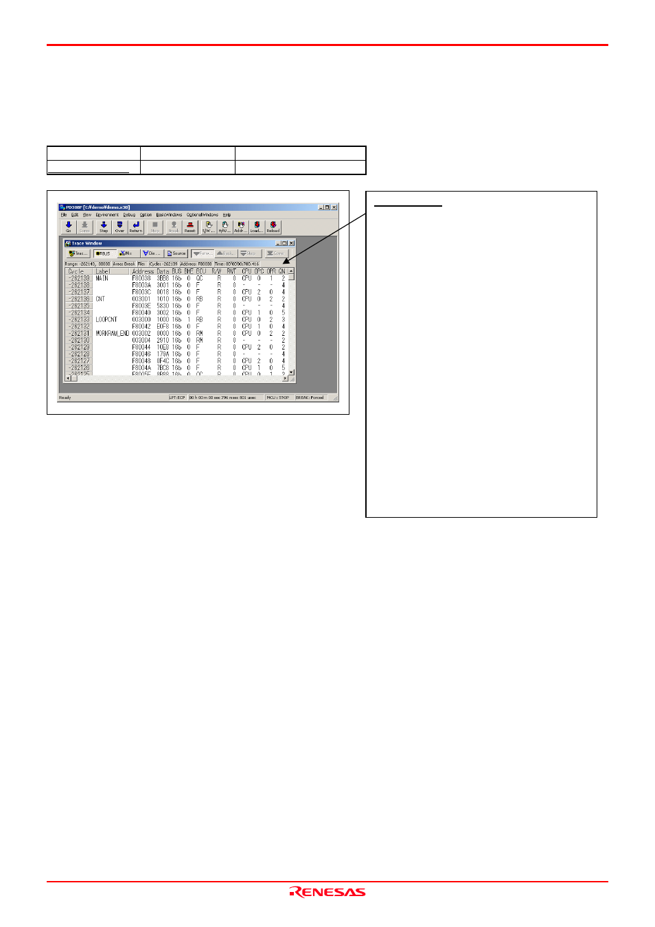 5 trace window | Renesas Emulation Probe M30850T2-EPB User Manual | Page 67 / 98