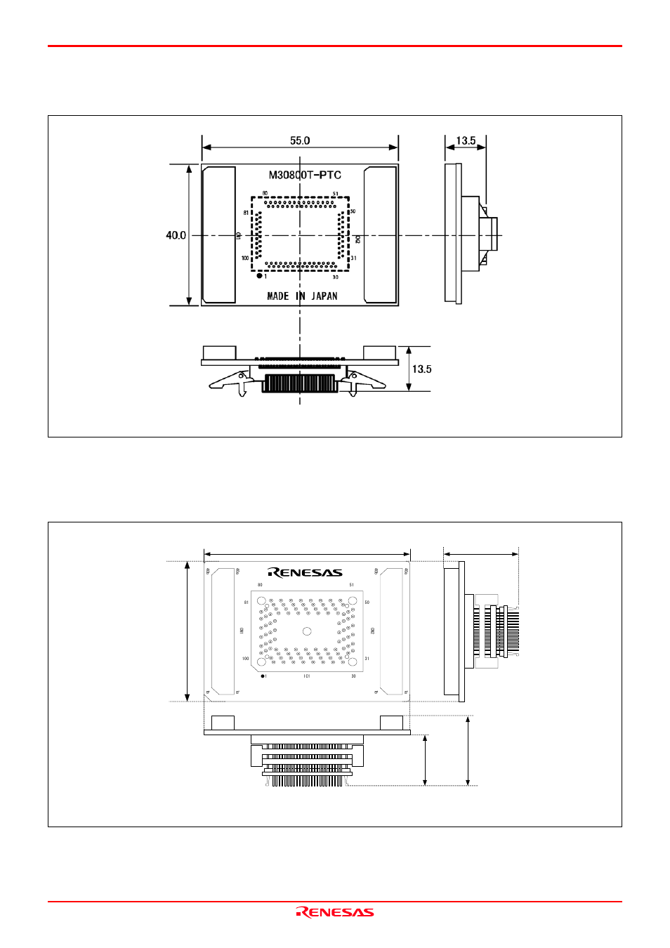 2 external dimensions of the m30800t-ptc, 3 external dimensions of the m3t-f160-100nrb | Renesas Emulation Probe M30850T2-EPB User Manual | Page 82 / 98