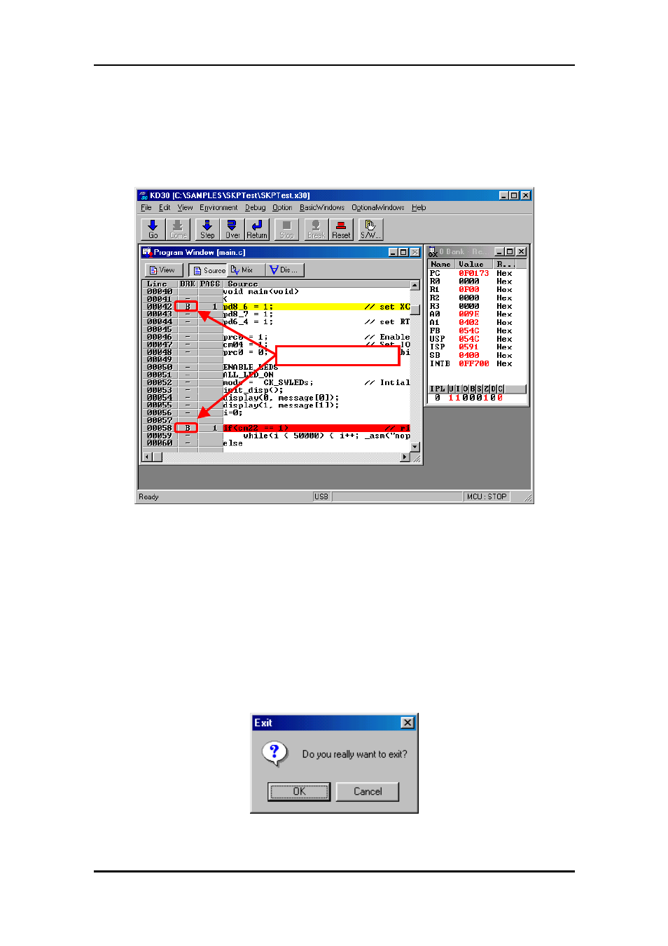 7 software break method, 8 reset execution, 9 kd completion | Renesas M16C FAMILY User Manual | Page 60 / 103