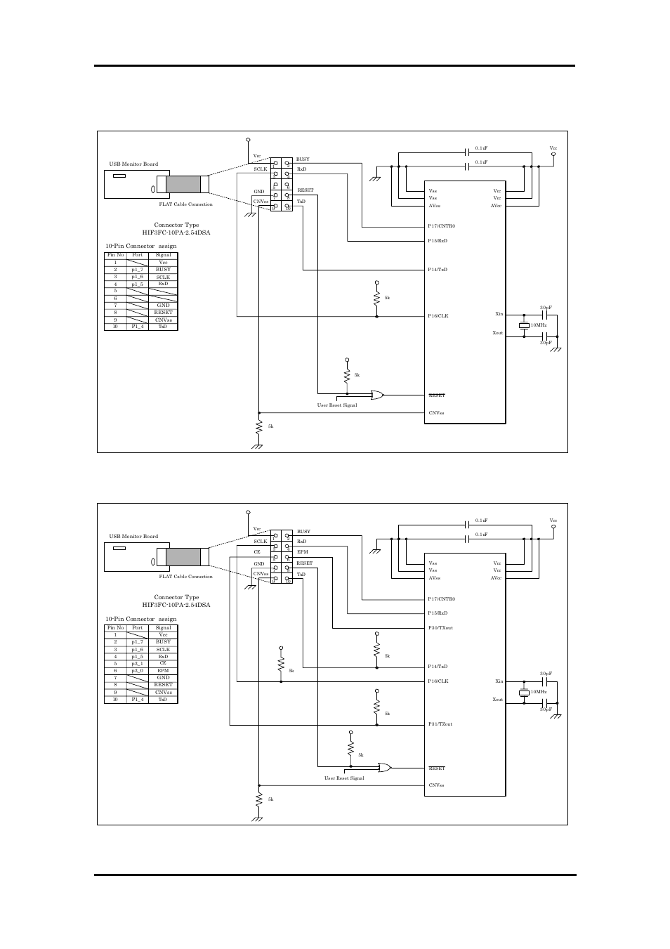 Example connection for m16c/10, Example connection for m16c/1n, 7 appendix | Renesas M16C FAMILY User Manual | Page 86 / 103