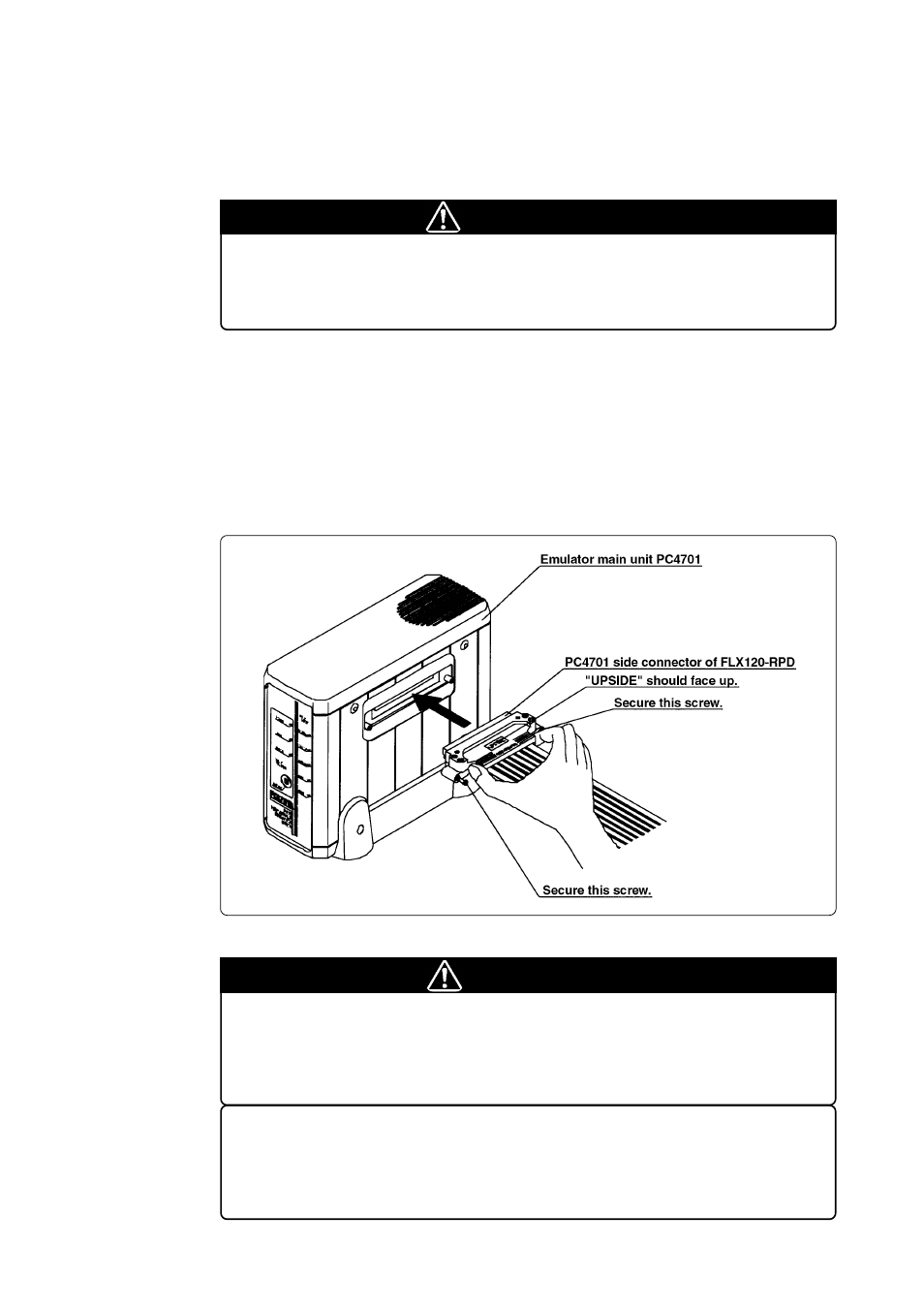 4 connecting the pc4701 and emulation pod, 1) connecting the cable to the pc4701, Caution | Renesas Emulation Pod M30100T3-RPD-E User Manual | Page 27 / 52