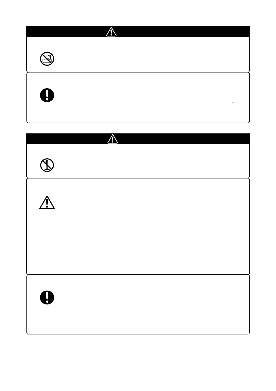 Warning, Caution, Warning for installation | Warnings for use environment, Caution to be taken for modifying this product, Cautions to be taken for handling this product, Cautions to be taken for turning on the power | Renesas Emulation Pod M30100T3-RPD-E User Manual | Page 9 / 52