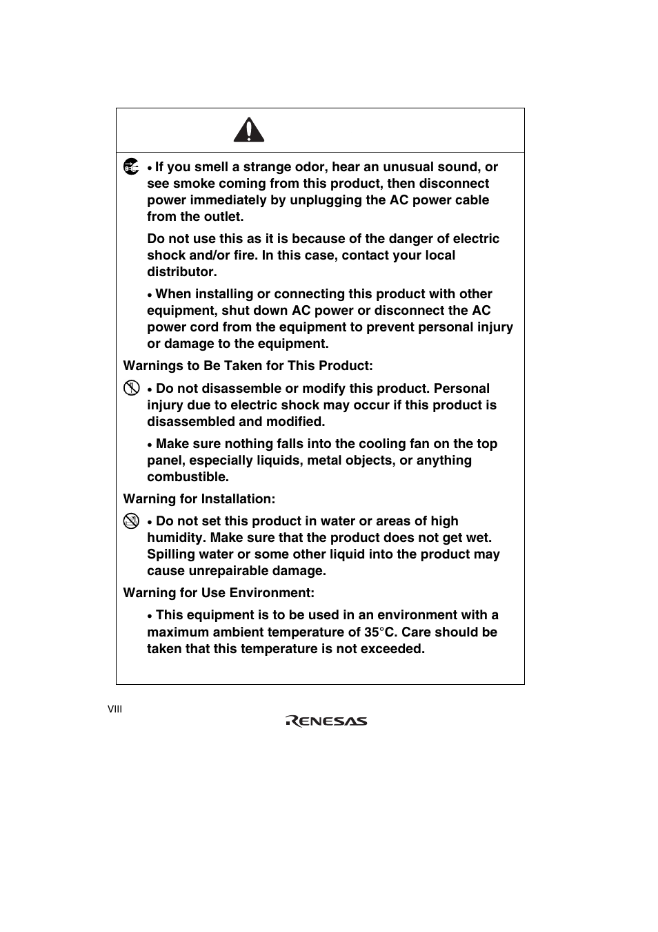 Warning | Renesas R0E571250CFG00 User Manual | Page 12 / 40