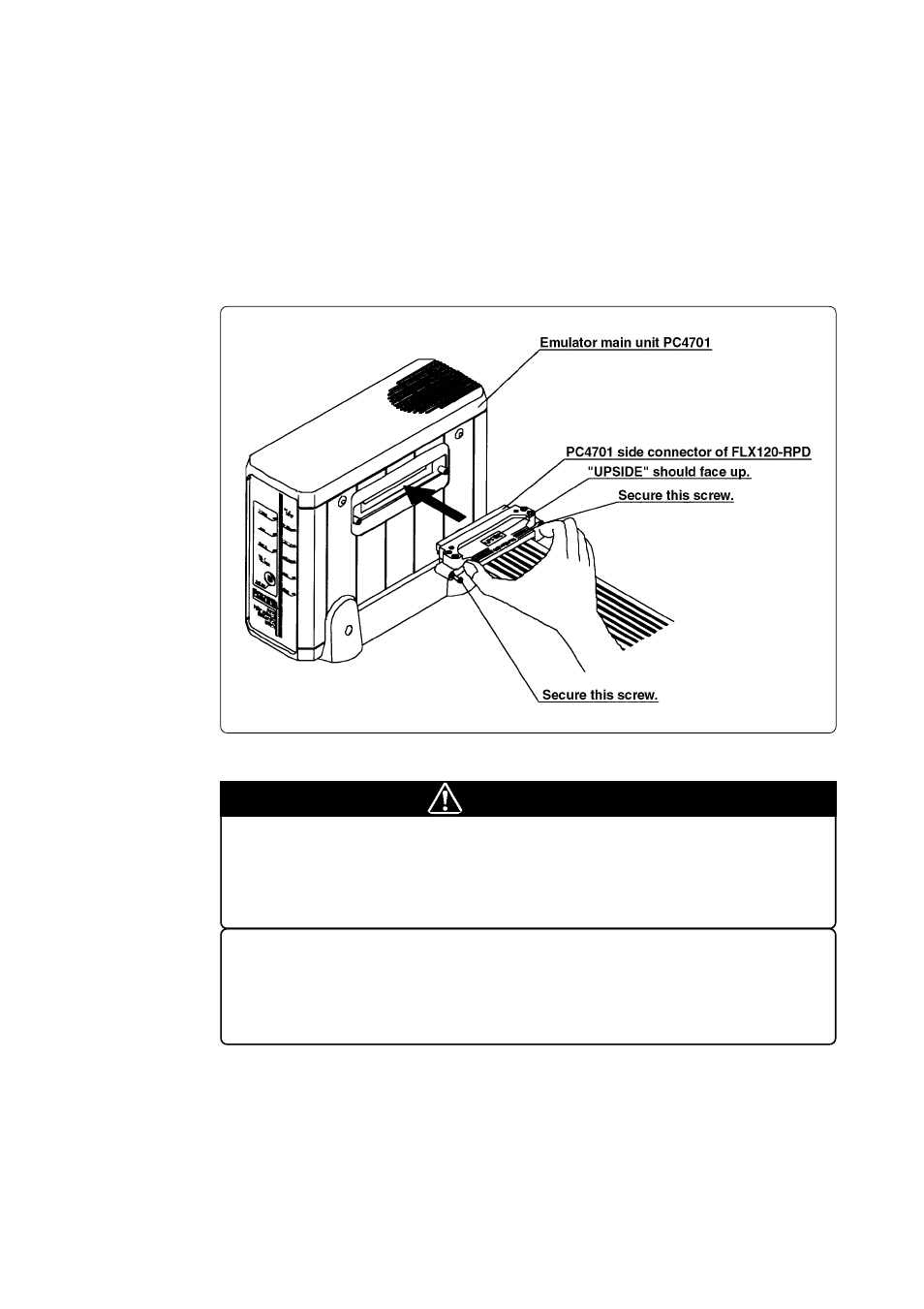 5 connecting the pc4701 and emulation pod, 1) connecting the cable to the pc4701, Caution | Renesas Emulation Pod for M30240 Group MCUs M30240T-RPD-E User Manual | Page 32 / 60