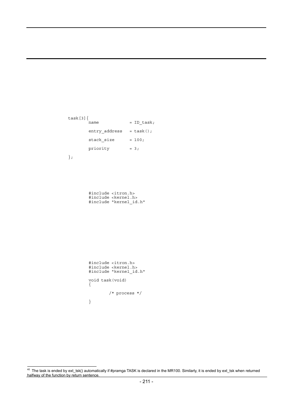 Detailed applications, 1 program coding procedure in c language, 1 task description procedure | 7 detailed applications | Renesas Emulator System M3T-MR100 User Manual | Page 227 / 306