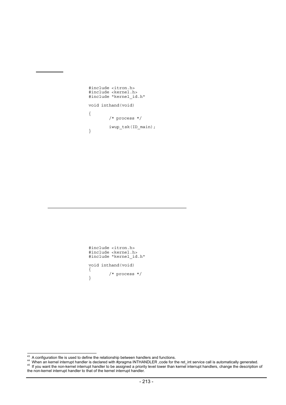 3 writing non-kernel interrupt handler, 4 writing cyclic handler/alarm handler | Renesas Emulator System M3T-MR100 User Manual | Page 229 / 306