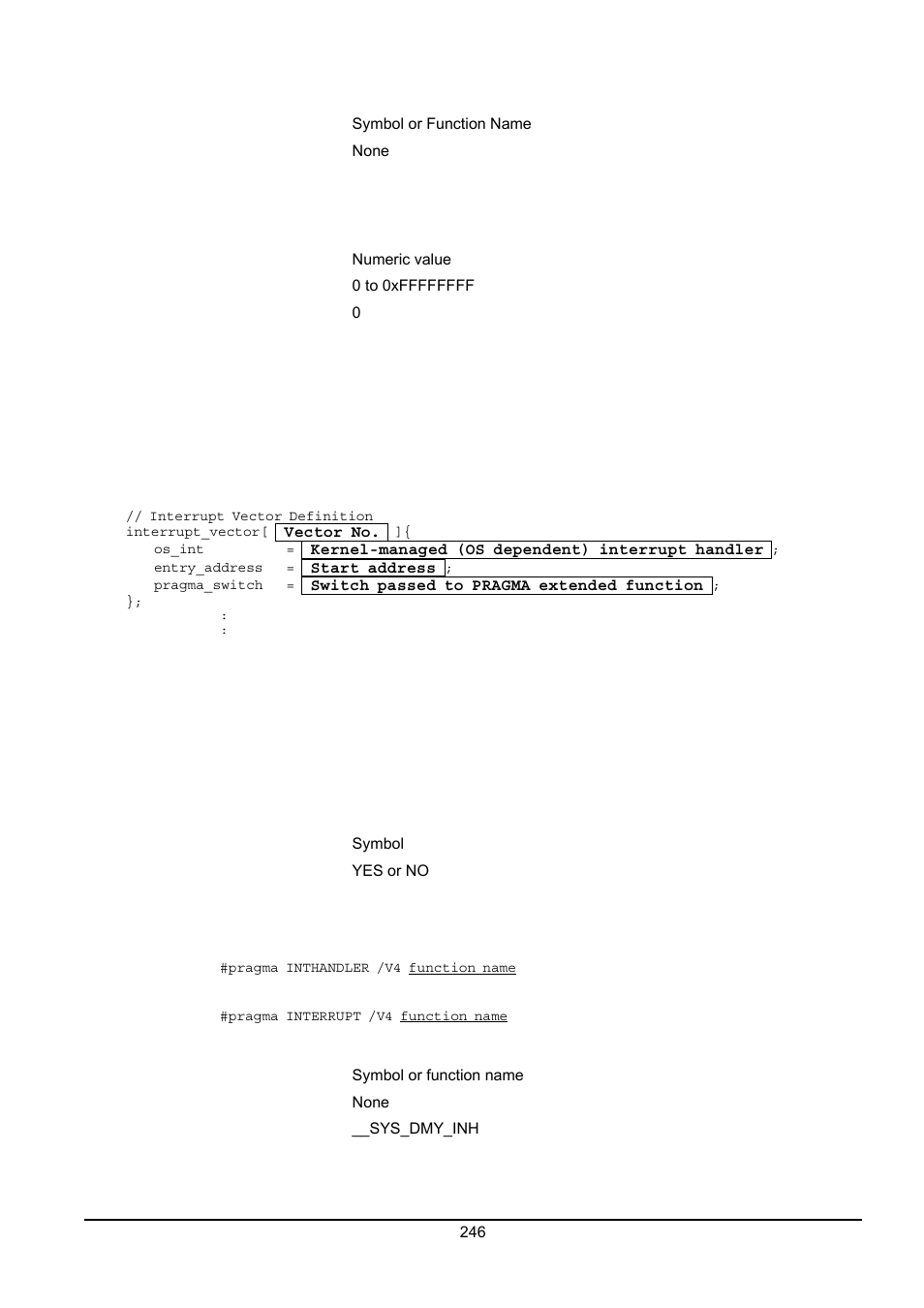 Interrupt vector definition ) | Renesas Emulator System M3T-MR100 User Manual | Page 262 / 306