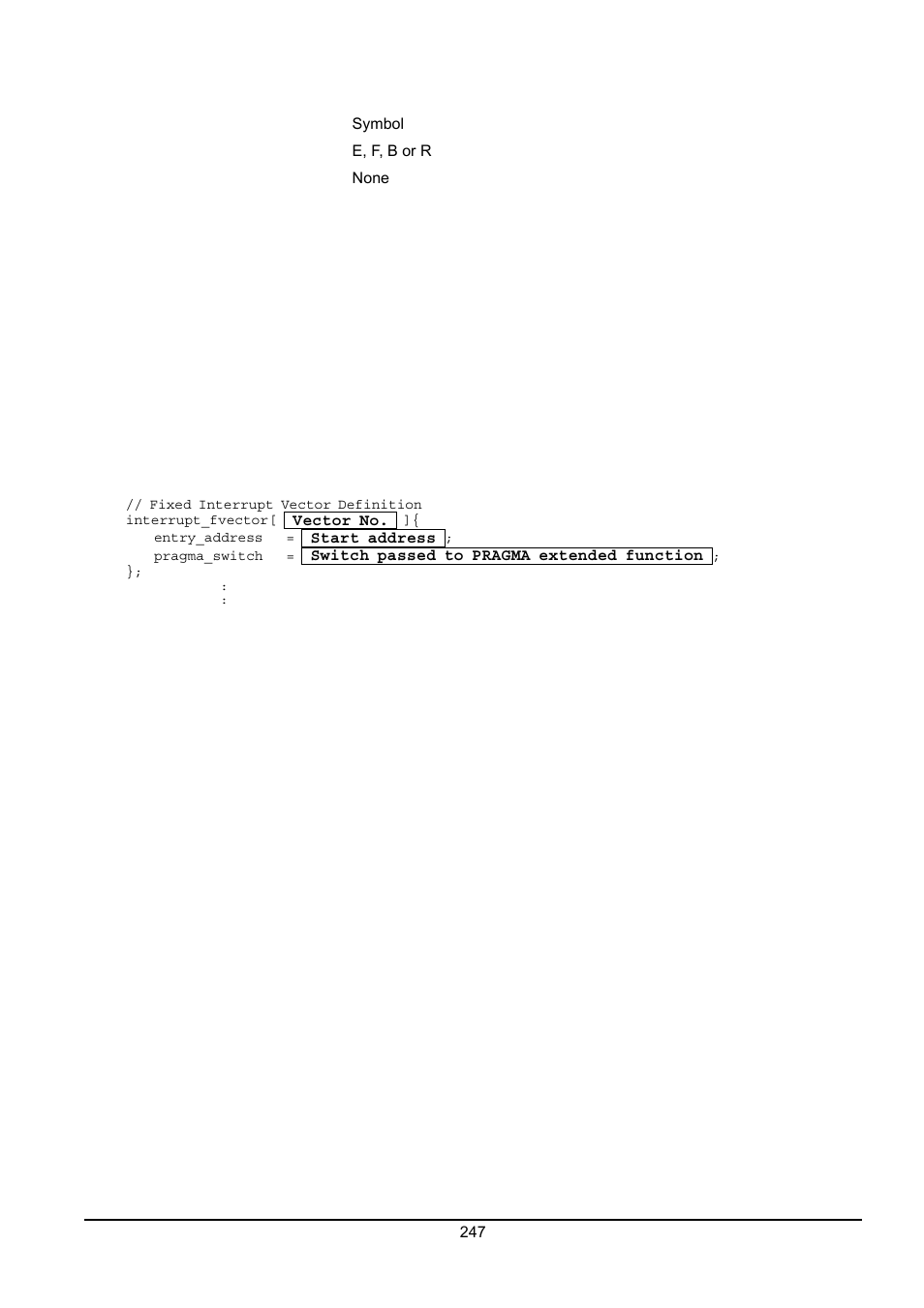Fixed interrupt vector definition ) | Renesas Emulator System M3T-MR100 User Manual | Page 263 / 306