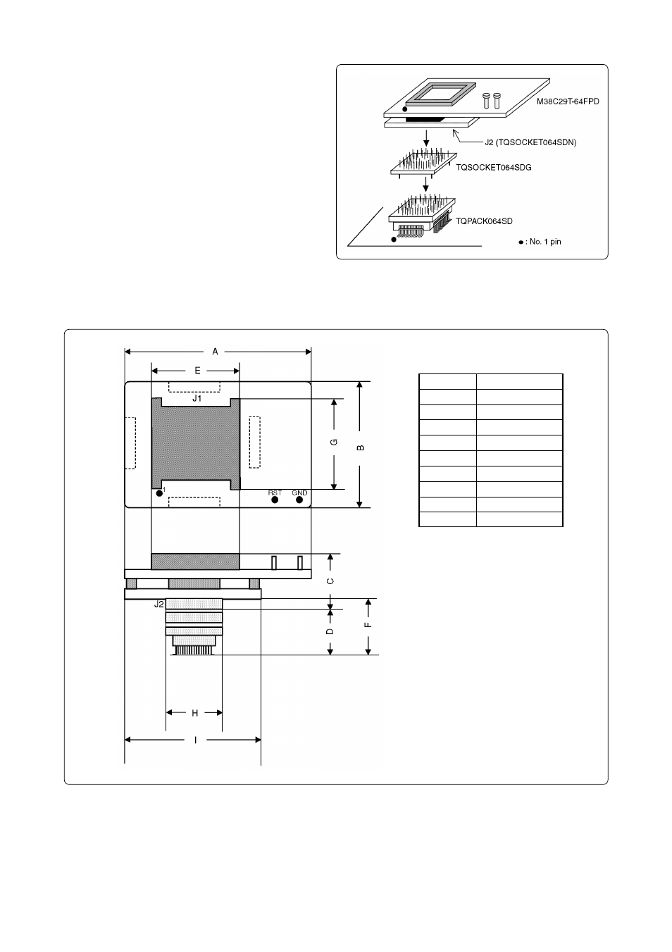 2 connecting to target system, External dimensions of the m38c29t-64fpd | Renesas 38K2 User Manual | Page 5 / 6