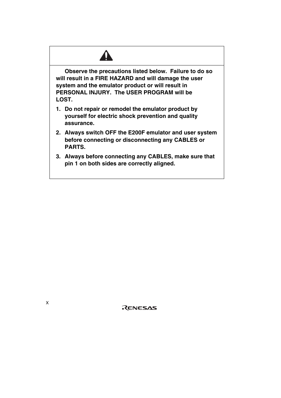 Warning | Renesas R0E572860CFK00 User Manual | Page 16 / 40