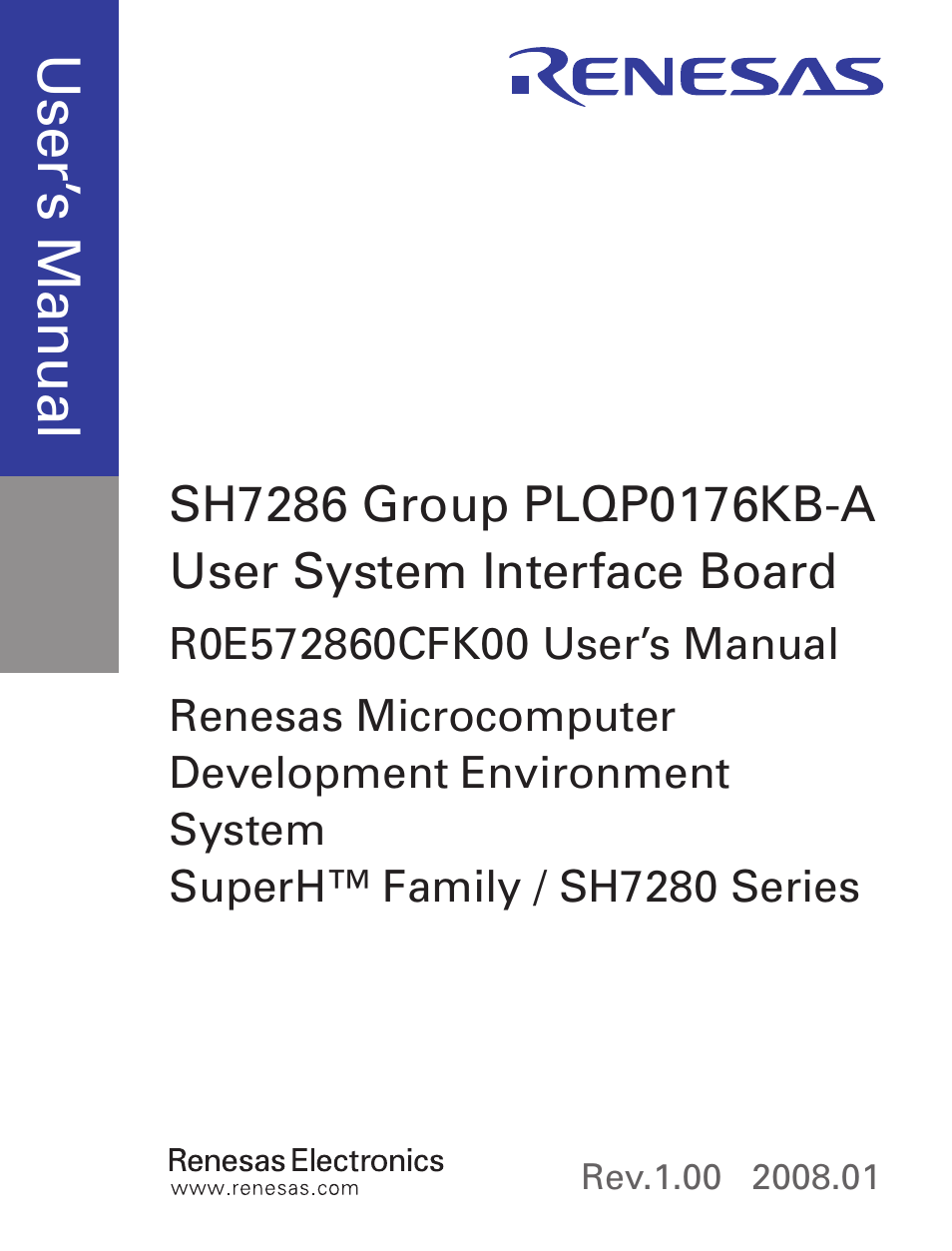 Cover, Use r’s m an ua l | Renesas R0E572860CFK00 User Manual | Page 3 / 40